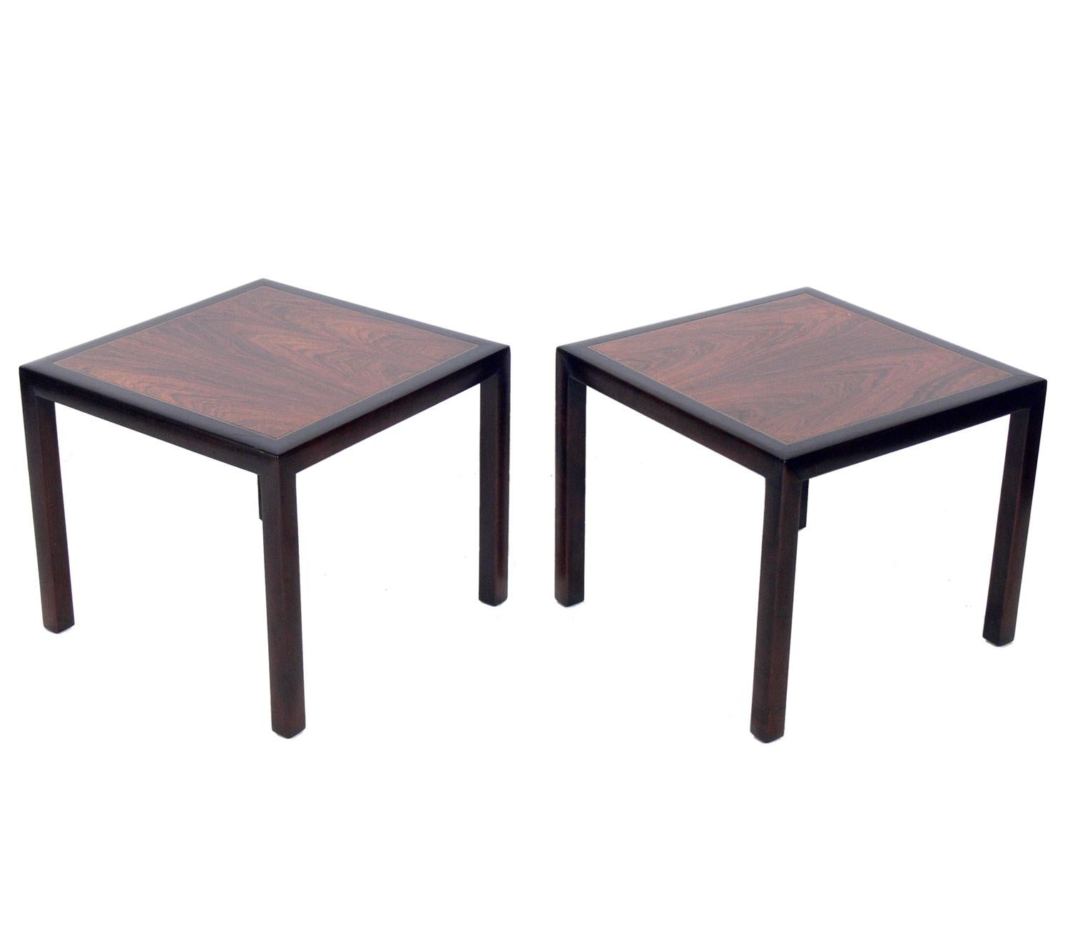 Mid-Century Modern Rosewood and Mahogany End Tables Attributed to Dunbar