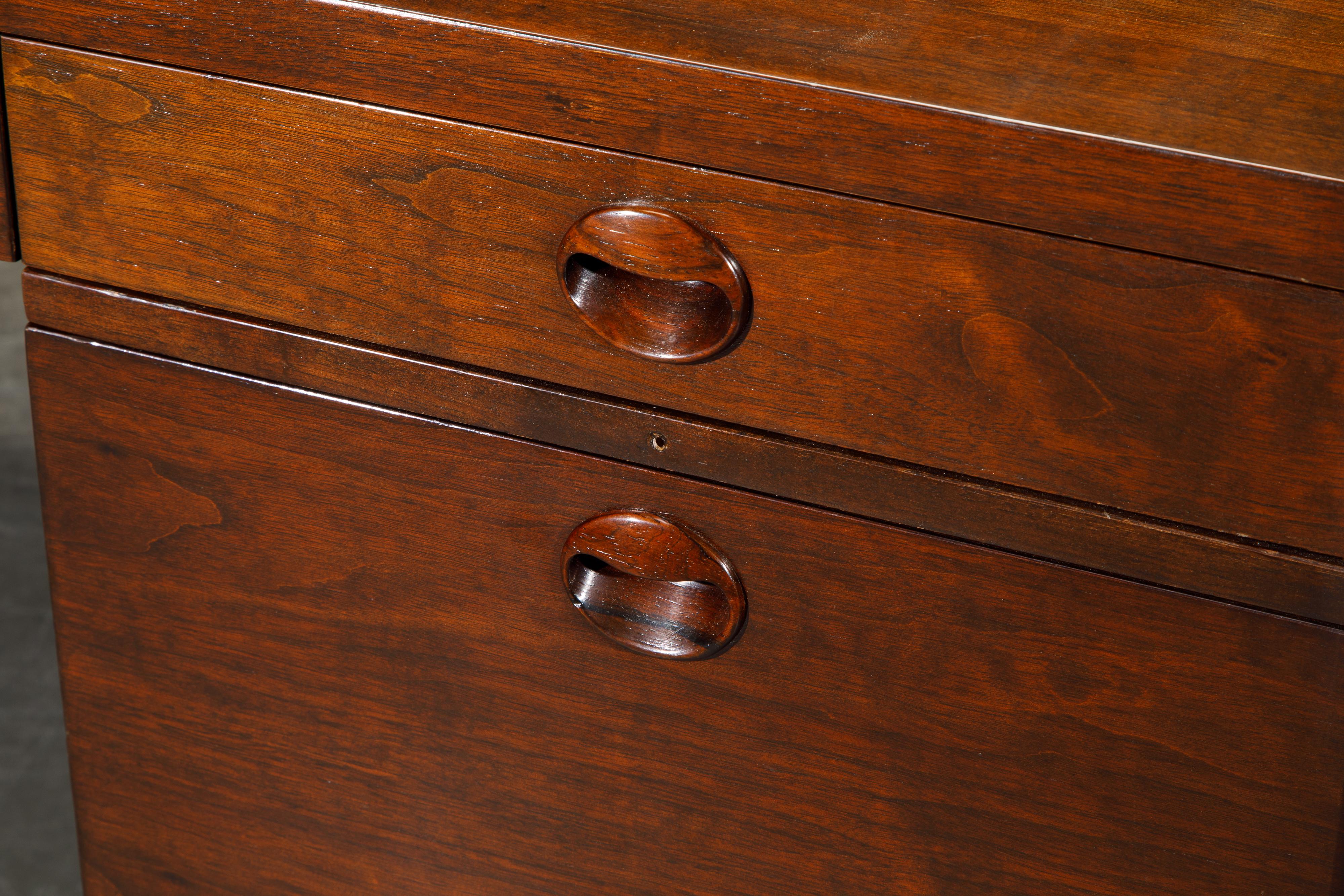 Rosewood and Mahogany Executive Desk by Edward Wormley for Dunbar, 1963, Signed 4