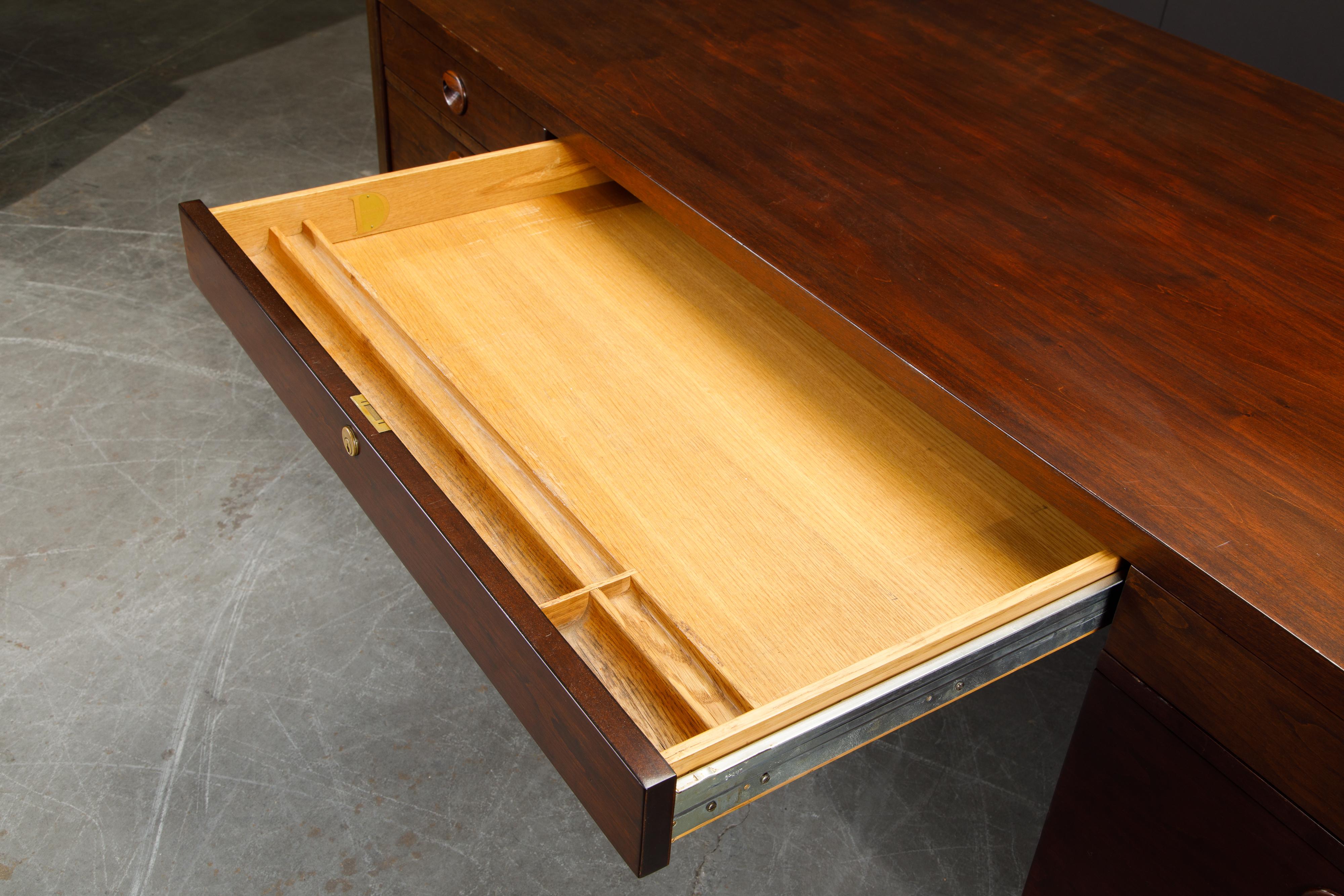 Rosewood and Mahogany Executive Desk by Edward Wormley for Dunbar, 1963, Signed 5