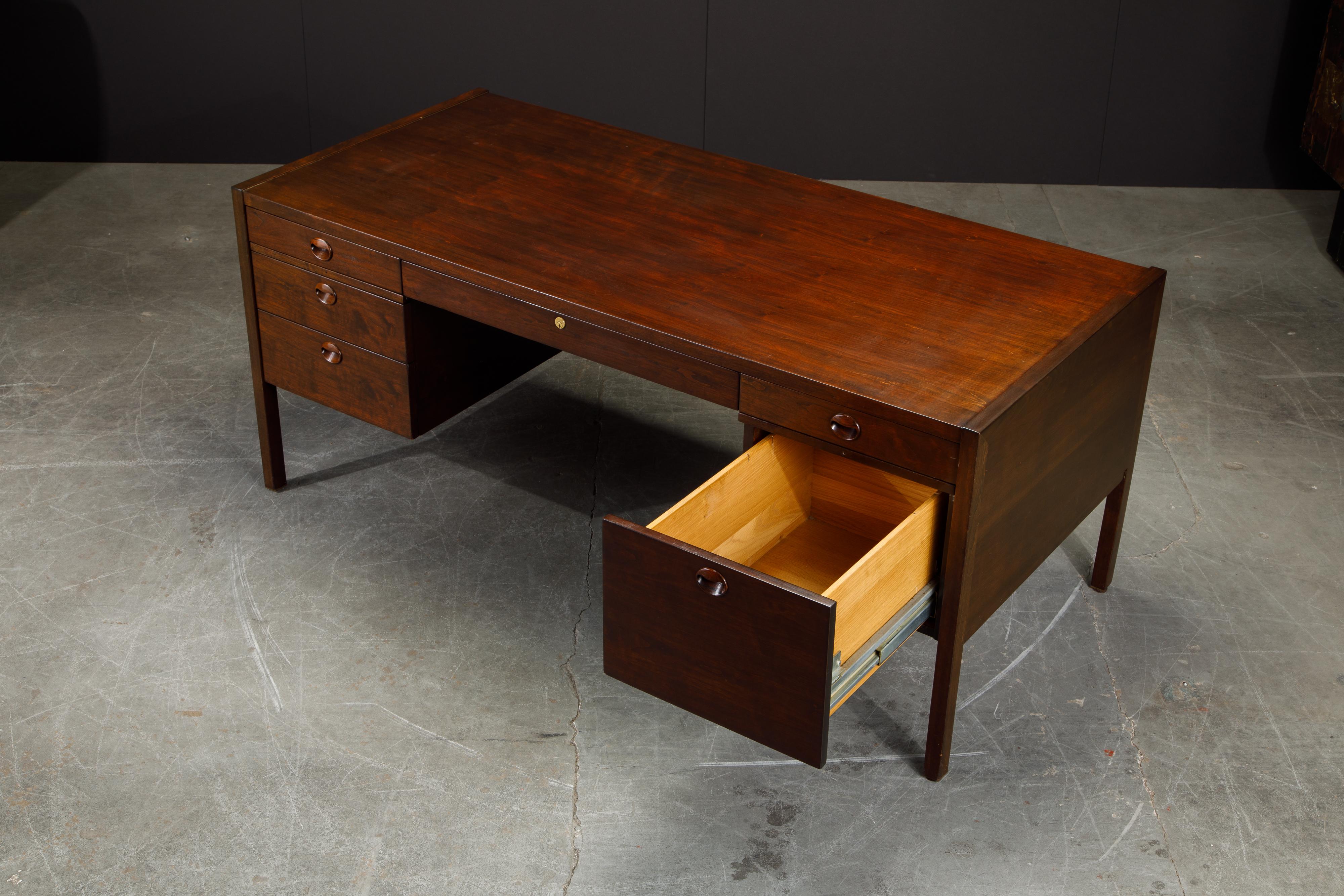 Rosewood and Mahogany Executive Desk by Edward Wormley for Dunbar, 1963, Signed 6