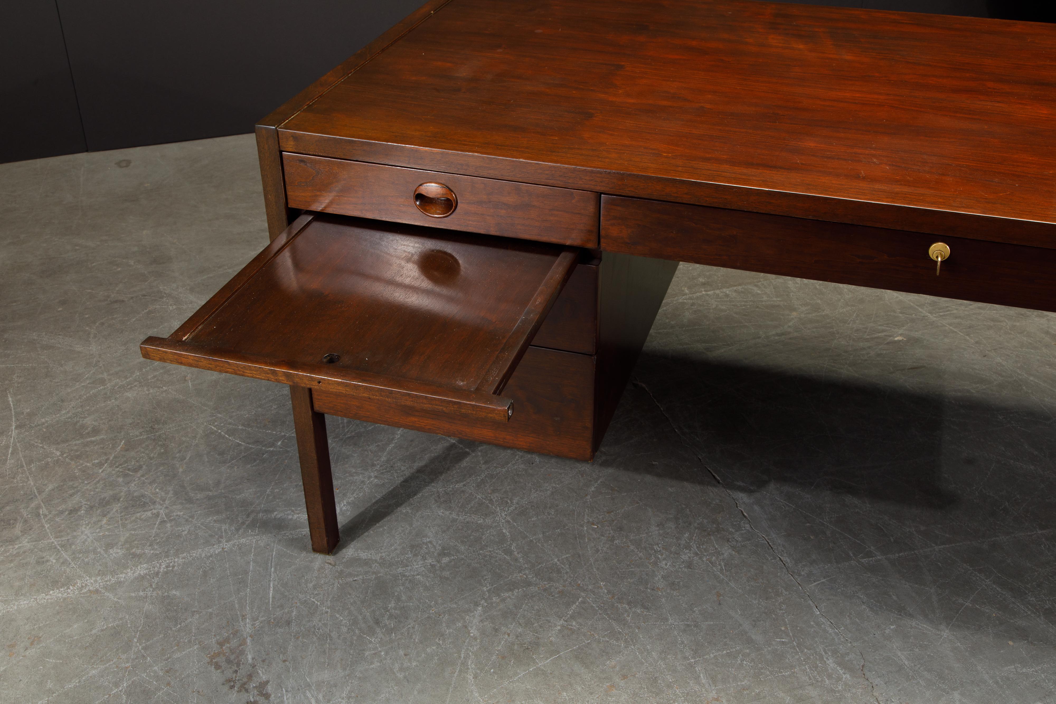 Rosewood and Mahogany Executive Desk by Edward Wormley for Dunbar, 1963, Signed 7