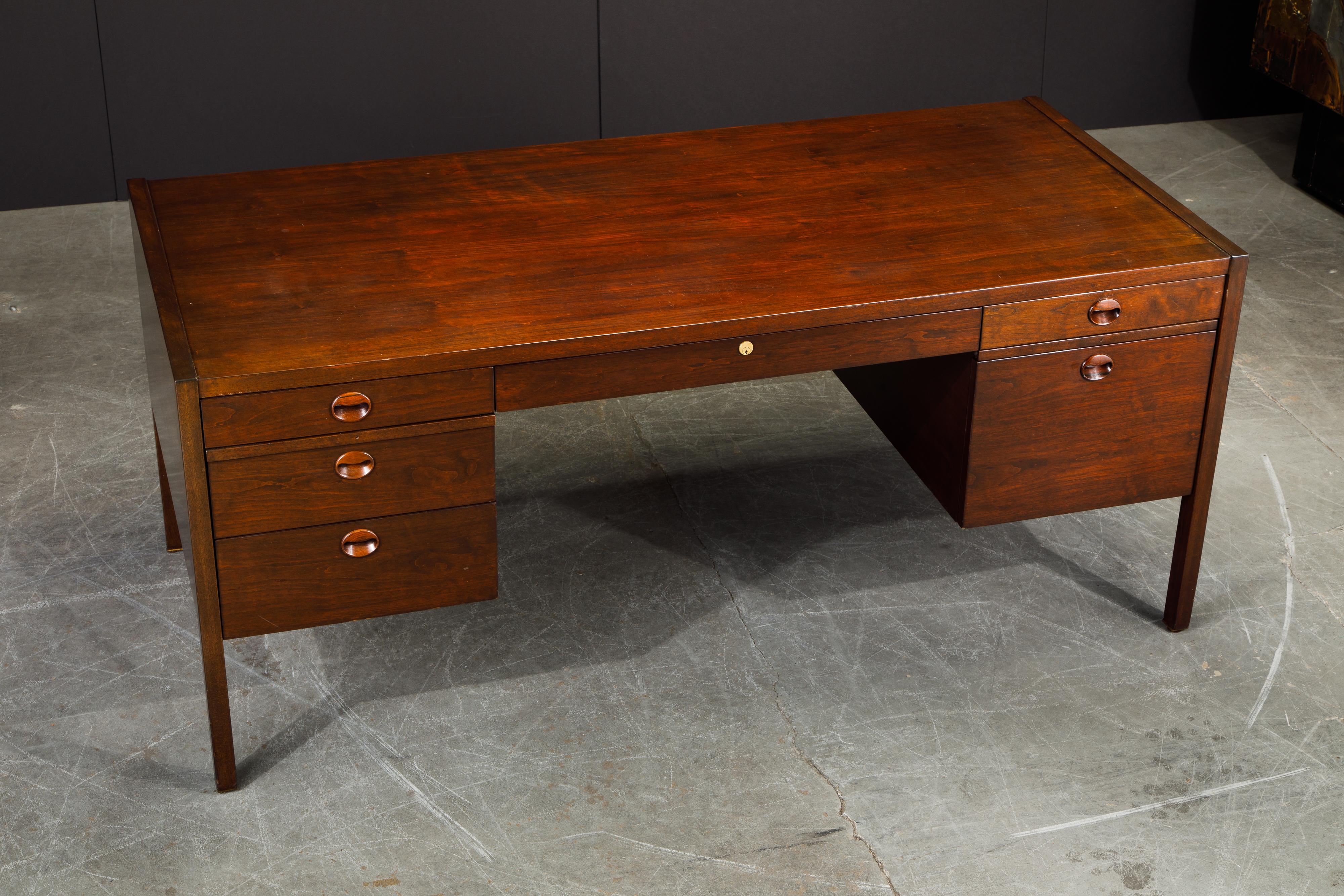 Rosewood and Mahogany Executive Desk by Edward Wormley for Dunbar, 1963, Signed 9