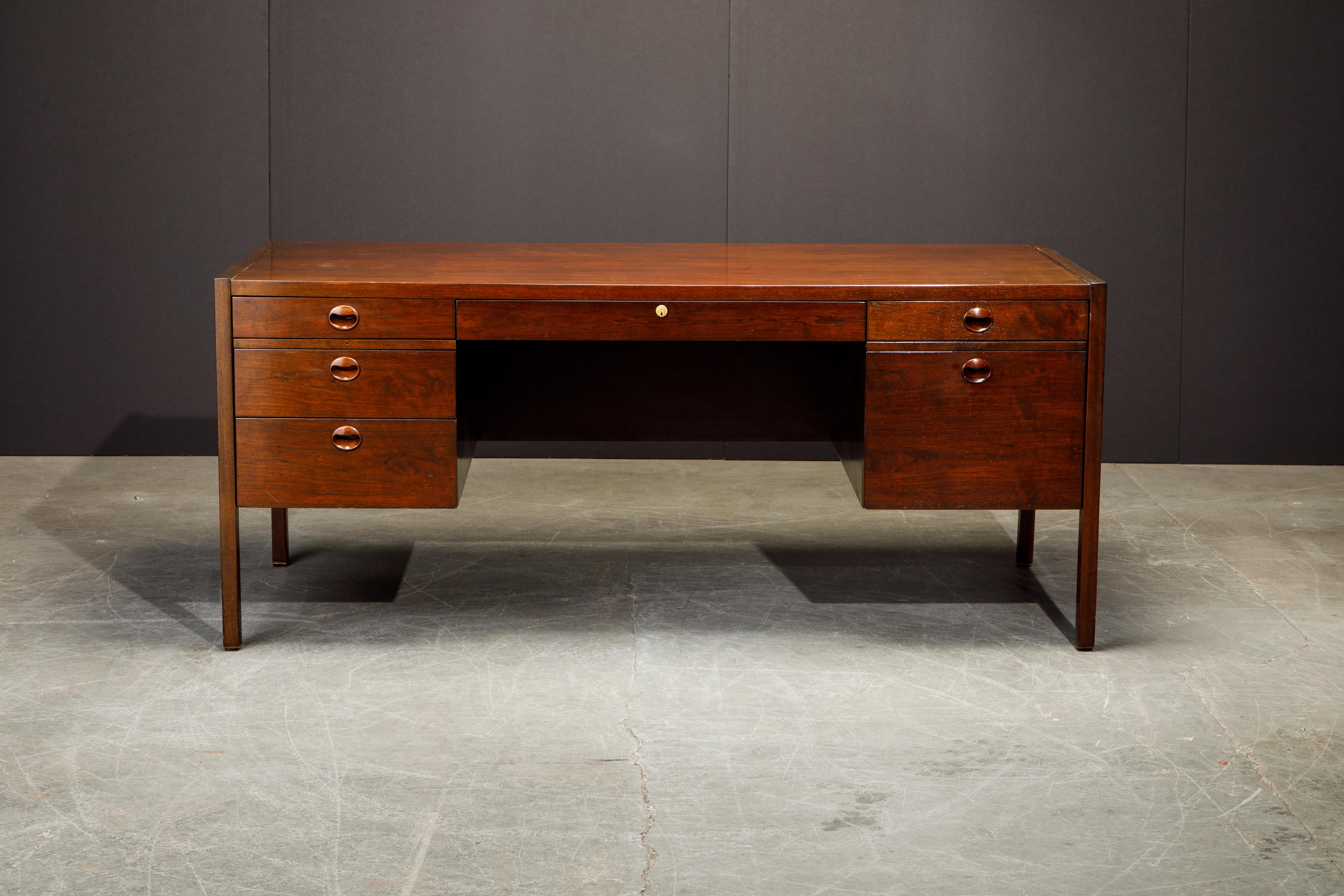 Mid-Century Modern Rosewood and Mahogany Executive Desk by Edward Wormley for Dunbar, 1963, Signed