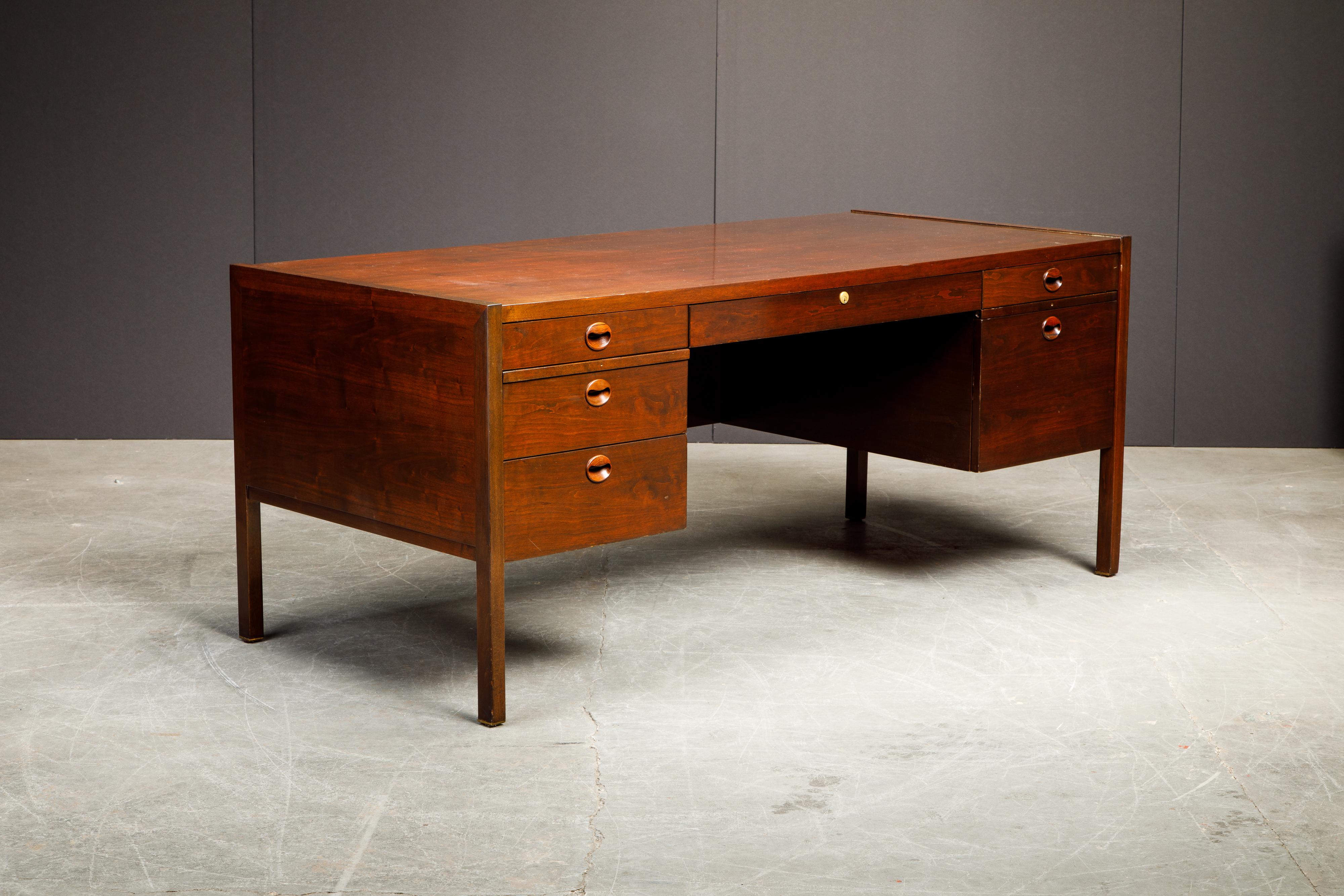 Rosewood and Mahogany Executive Desk by Edward Wormley for Dunbar, 1963, Signed In Good Condition In Los Angeles, CA