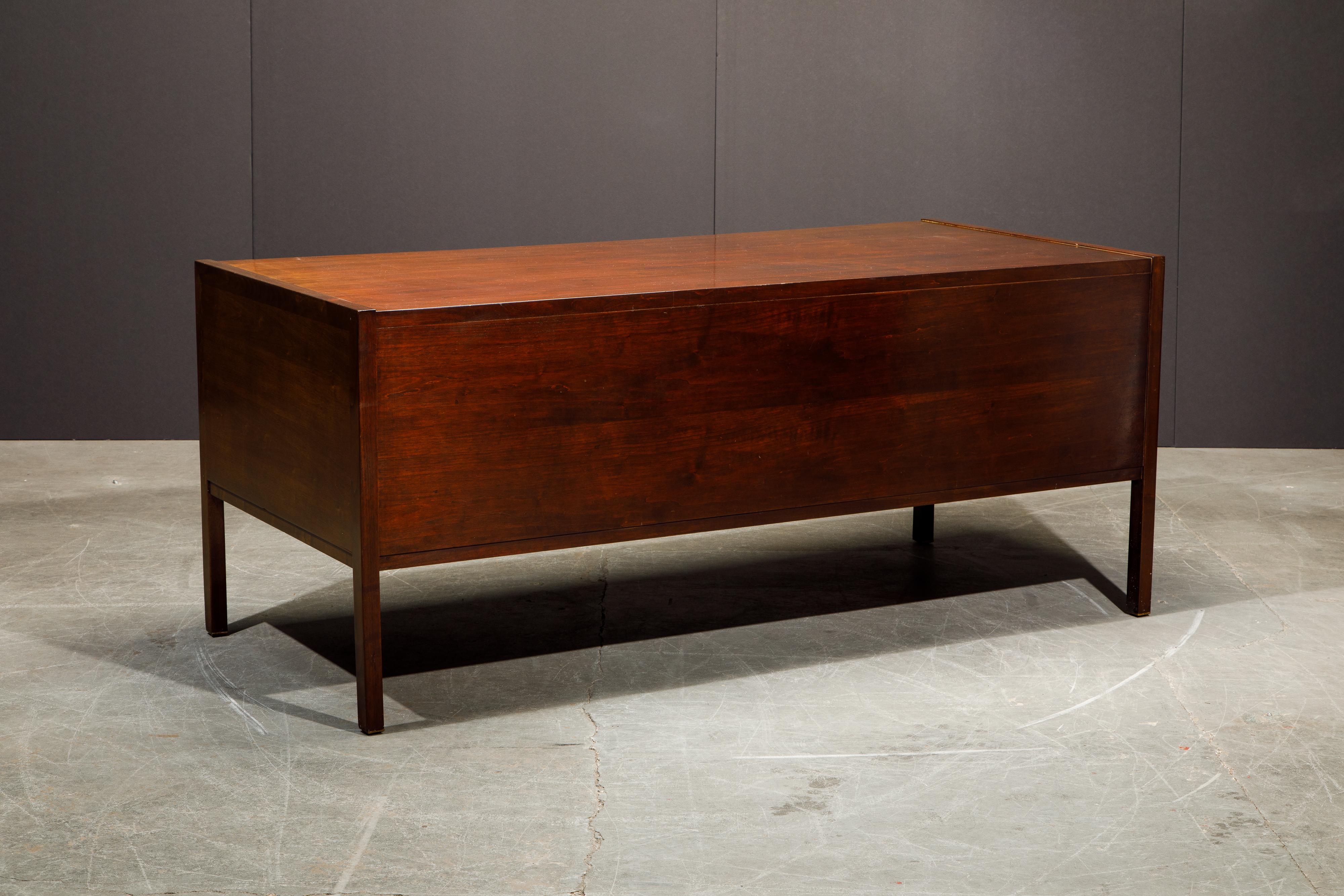 Brass Rosewood and Mahogany Executive Desk by Edward Wormley for Dunbar, 1963, Signed