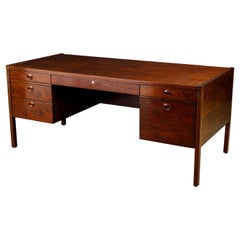 Rosewood and Mahogany Executive Desk by Edward Wormley for Dunbar, 1963, Signed
