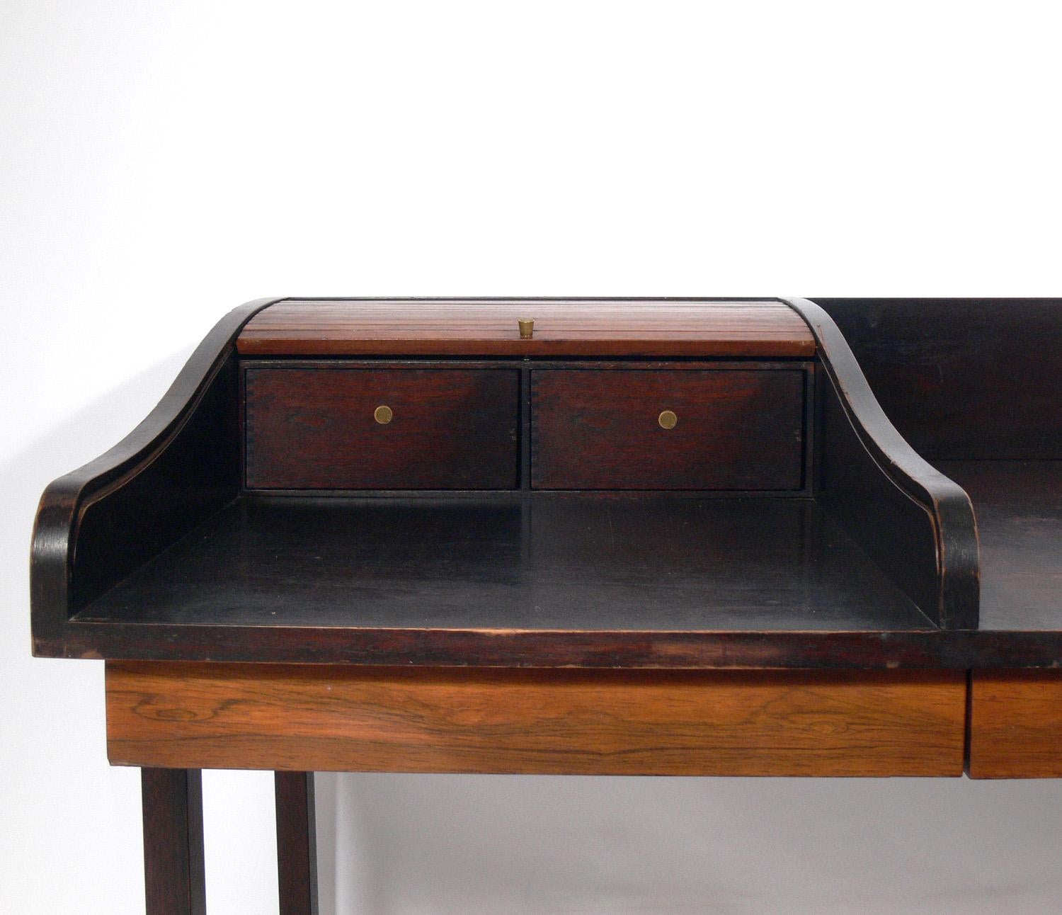 American Rosewood and Mahogany Roll Top Desk by Edward Wormley for Dunbar