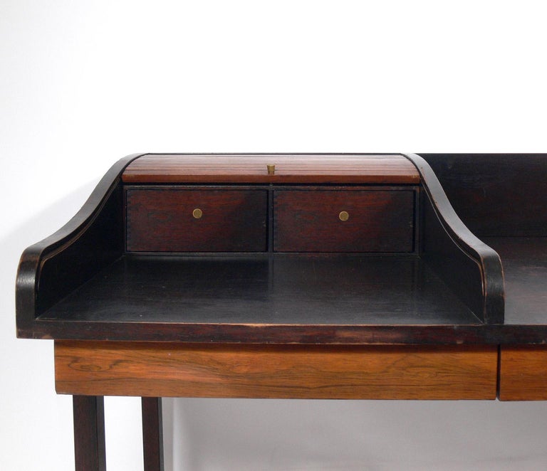 American Rosewood and Mahogany Roll Top Desk by Edward Wormley for Dunbar For Sale