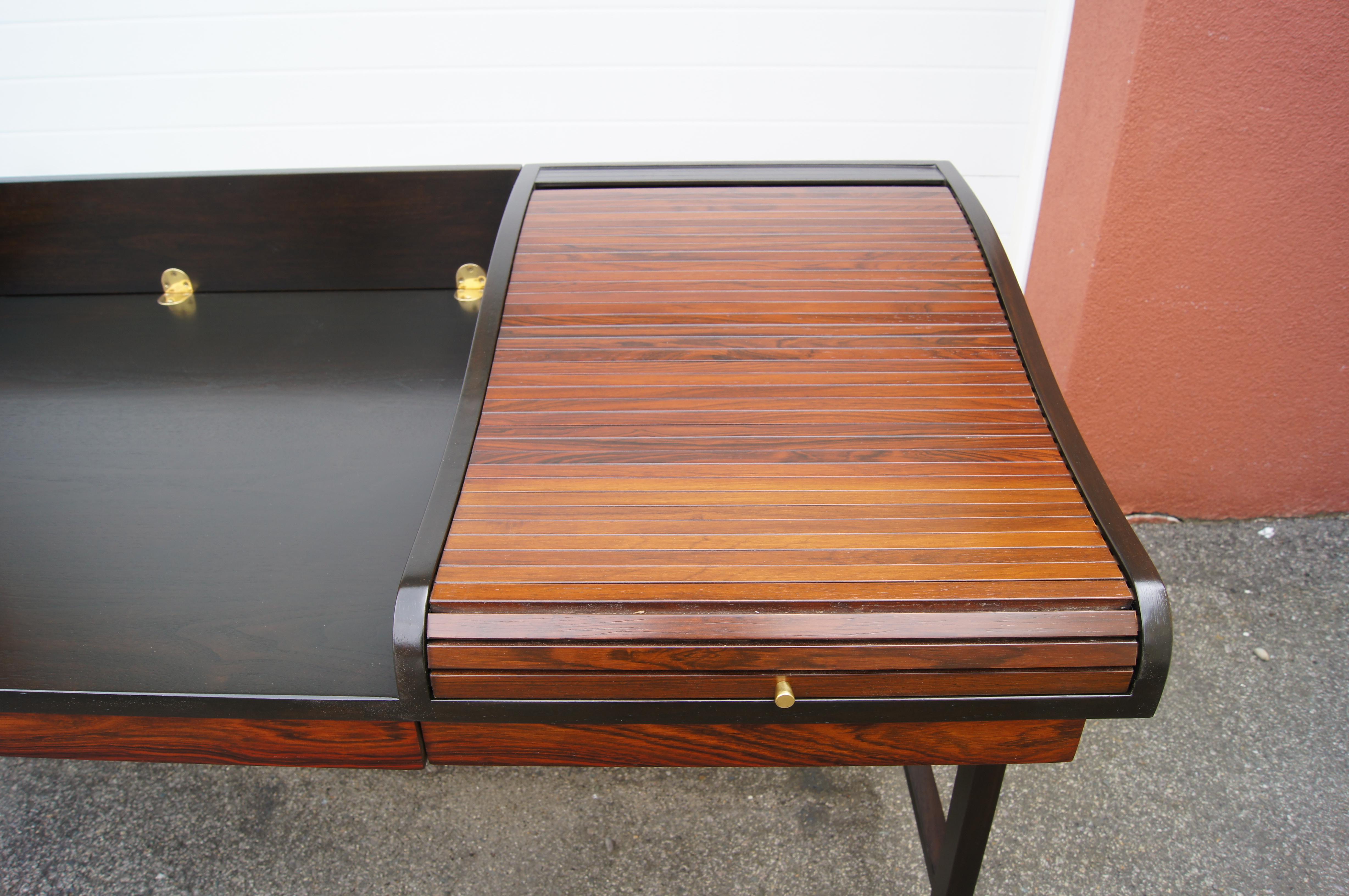 Mid-20th Century Rosewood and Mahogany Roll-Top Desk by Edward Wormley for Dunbar For Sale