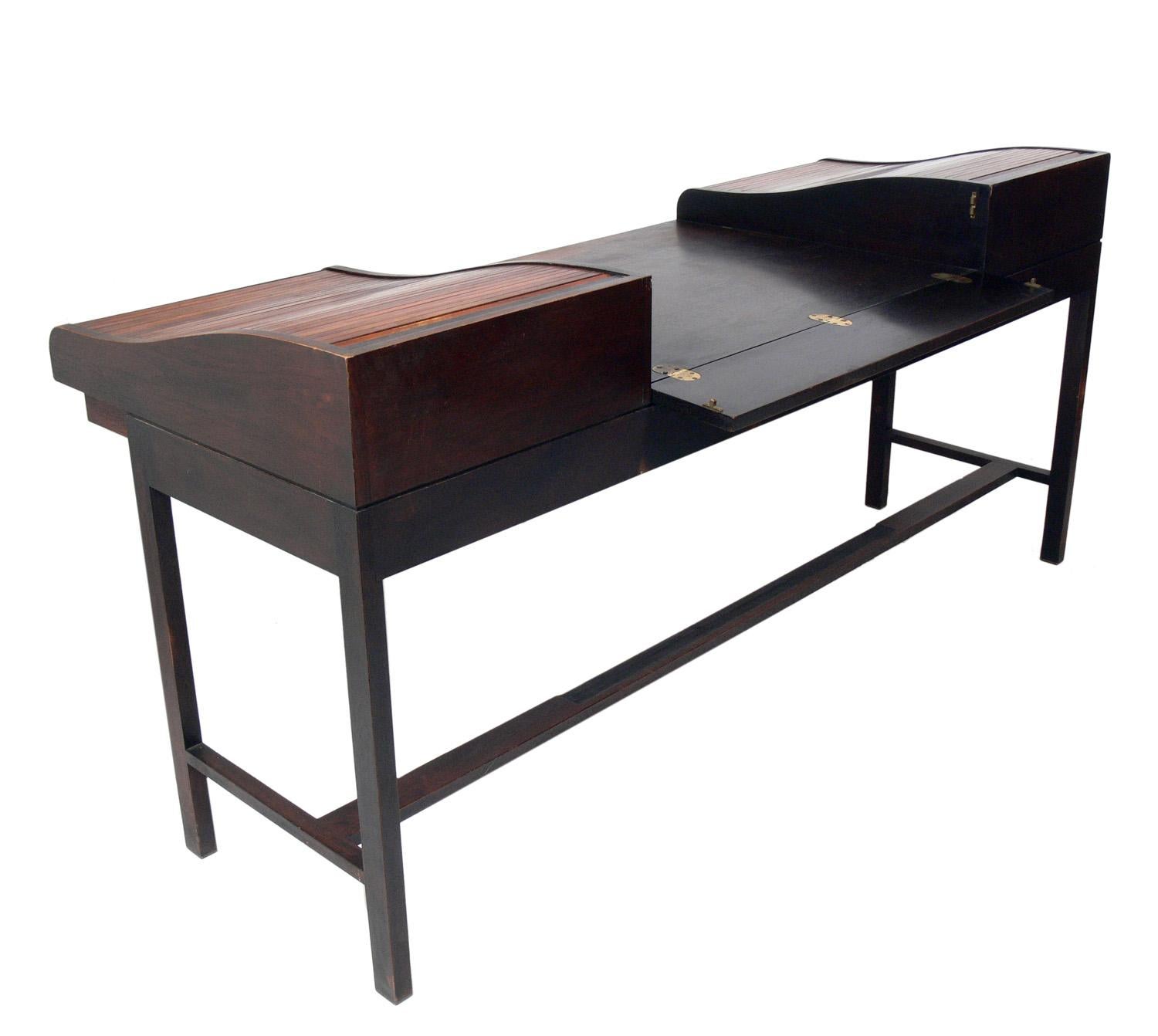 Mid-20th Century Rosewood and Mahogany Roll Top Desk by Edward Wormley for Dunbar