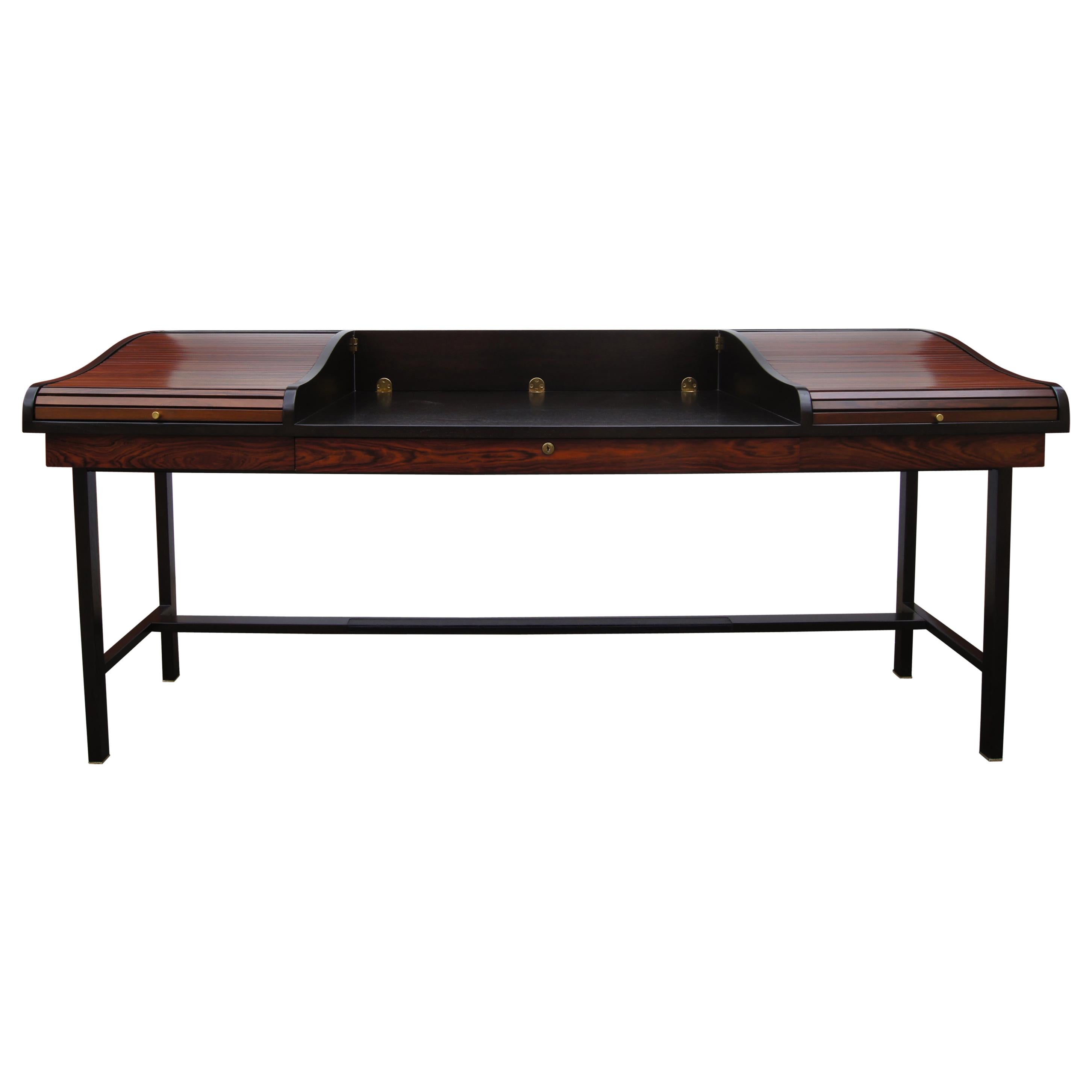 Rosewood and Mahogany Roll-Top Desk by Edward Wormley for Dunbar For Sale