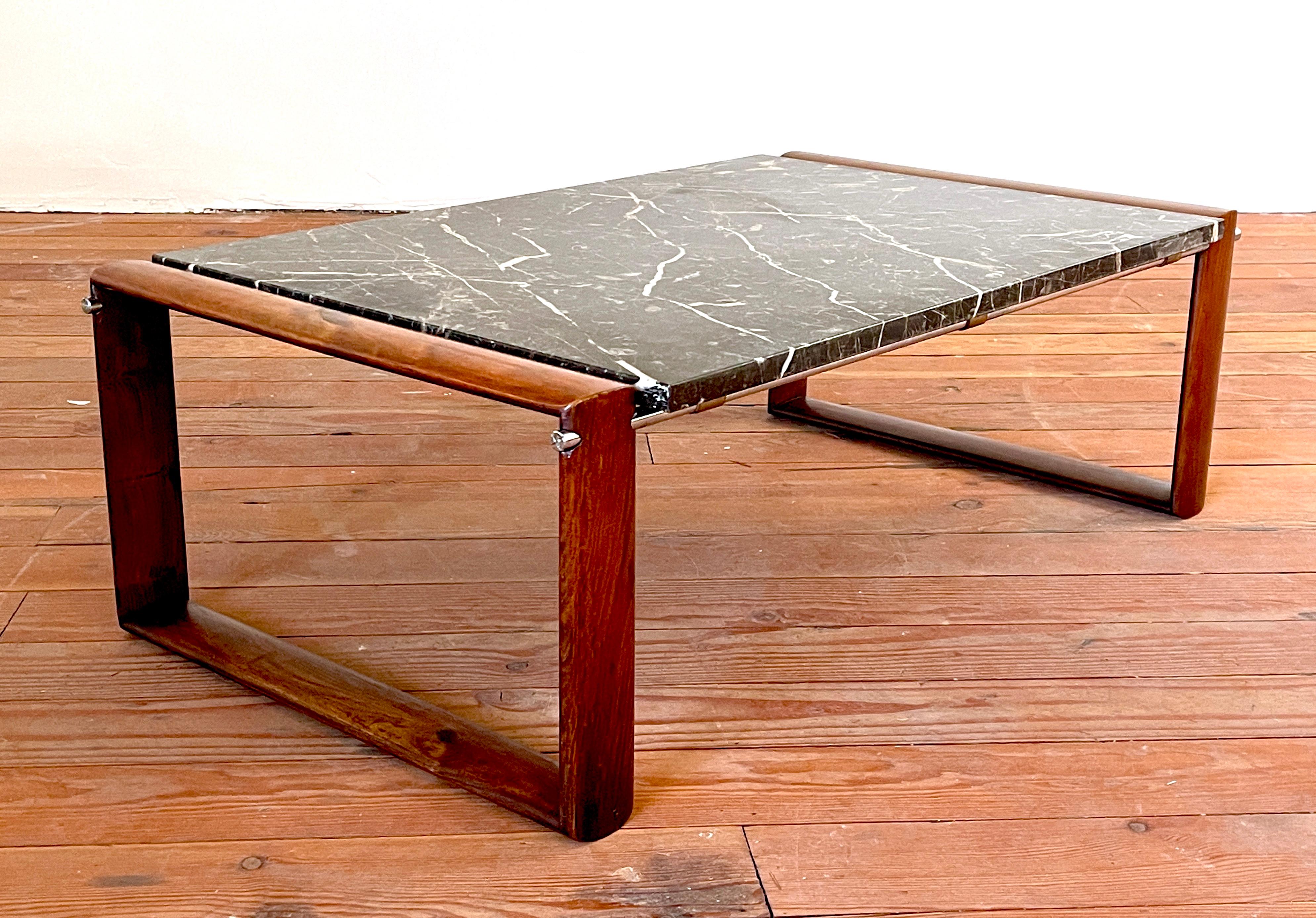 Rosewood and Marble Coffee Table For Sale 7