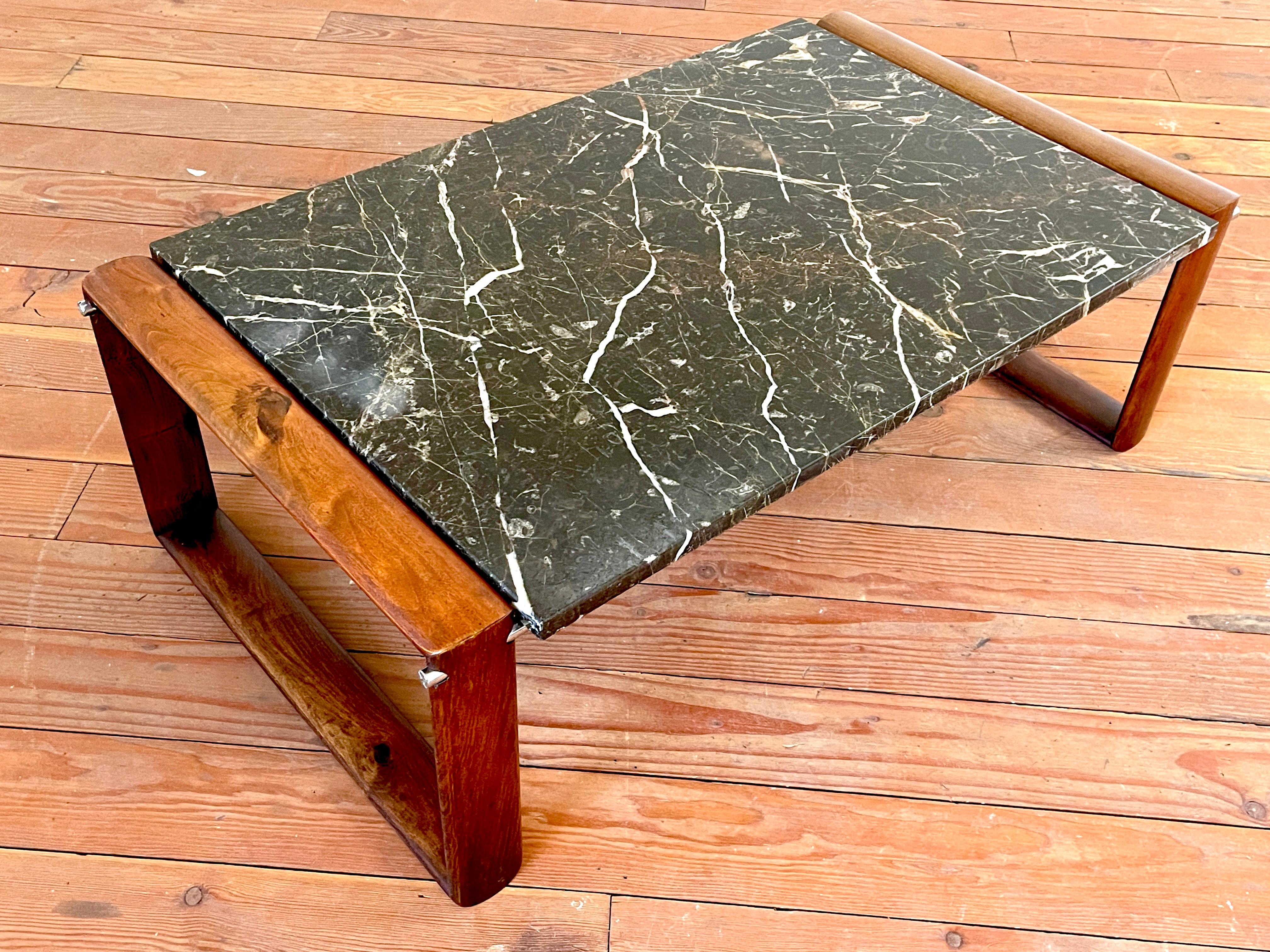 Italian Rosewood and Marble Coffee Table For Sale