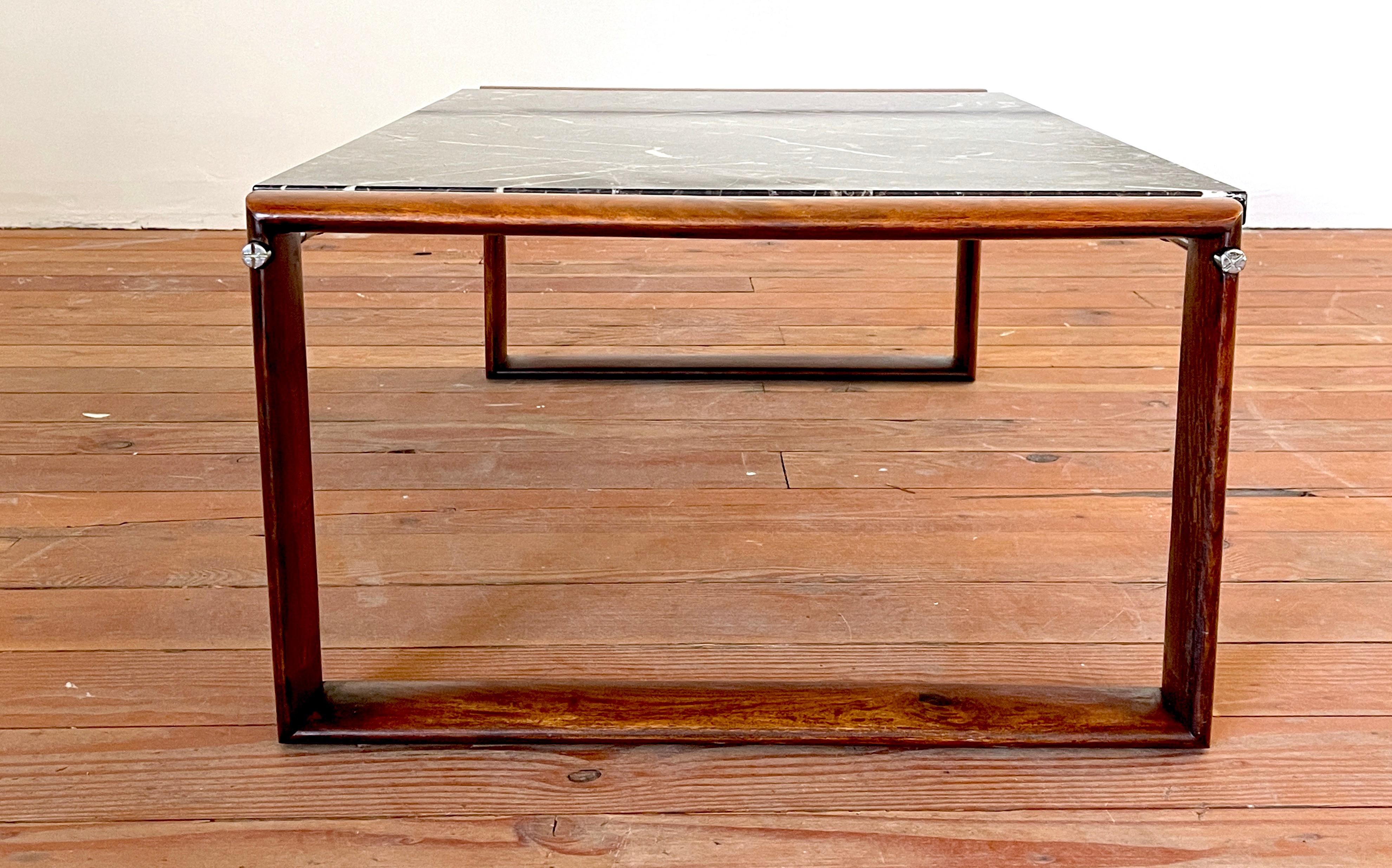 Late 20th Century Rosewood and Marble Coffee Table For Sale