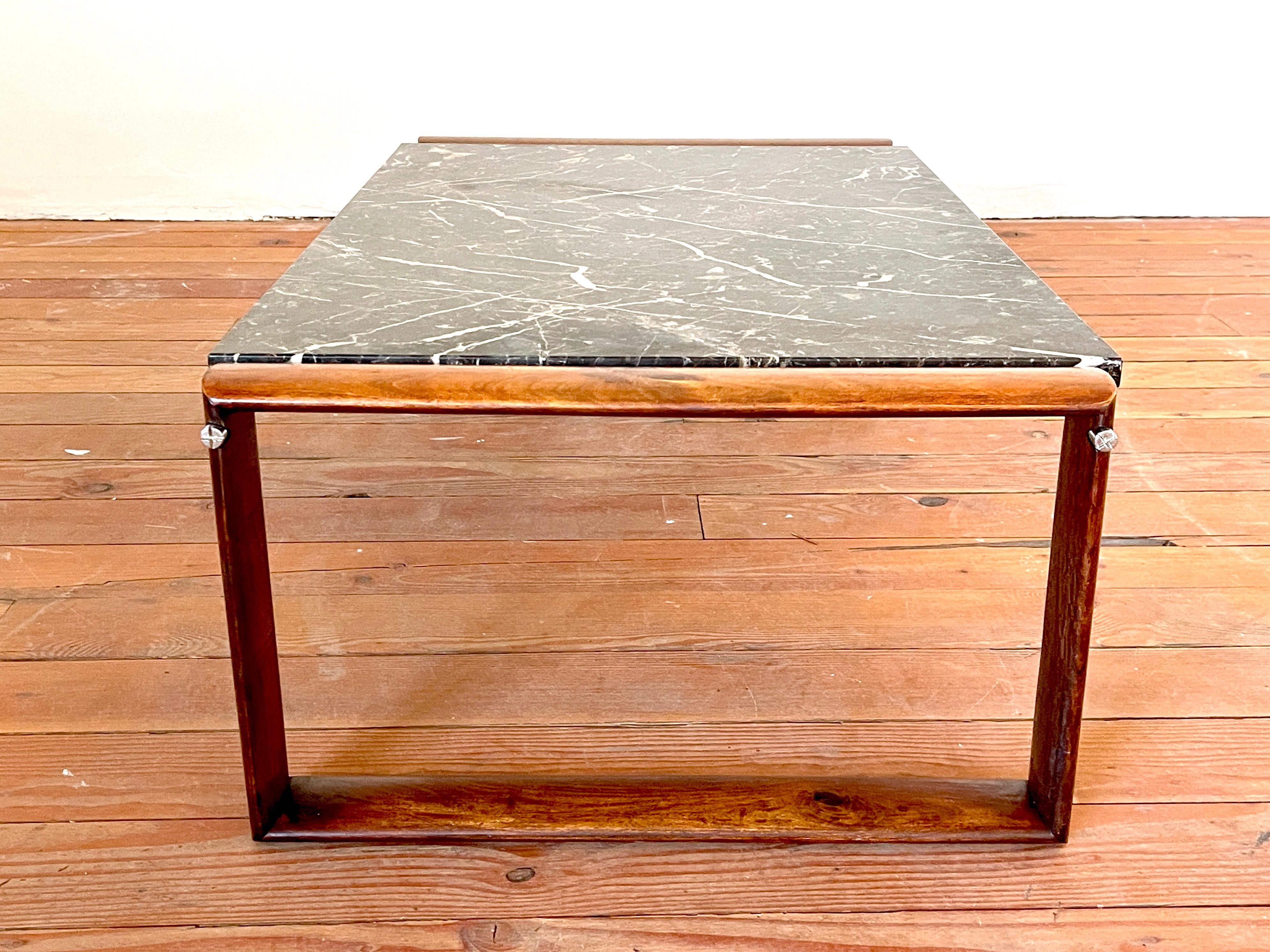 Rosewood and Marble Coffee Table For Sale 1