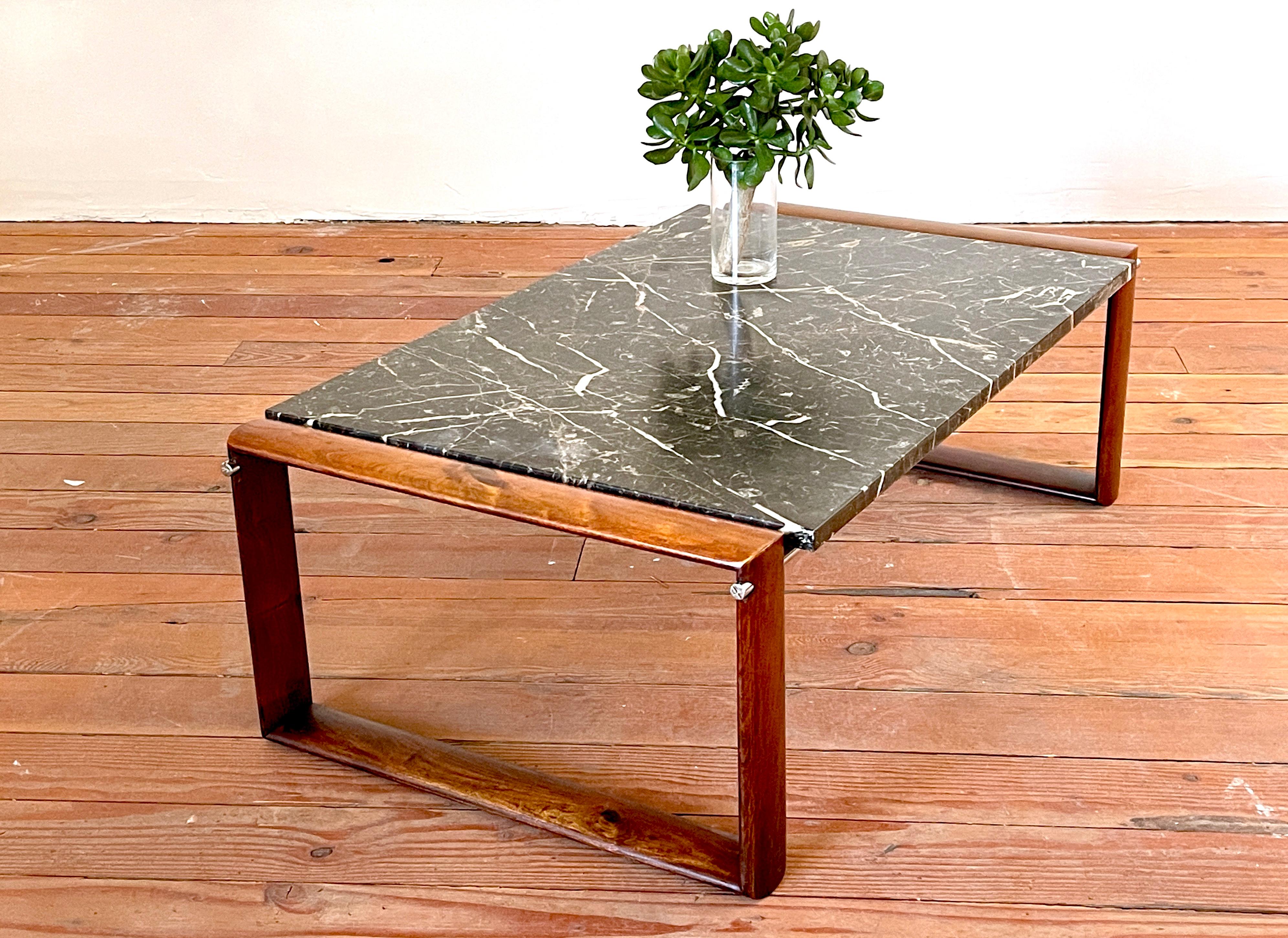 Rosewood and Marble Coffee Table For Sale 2
