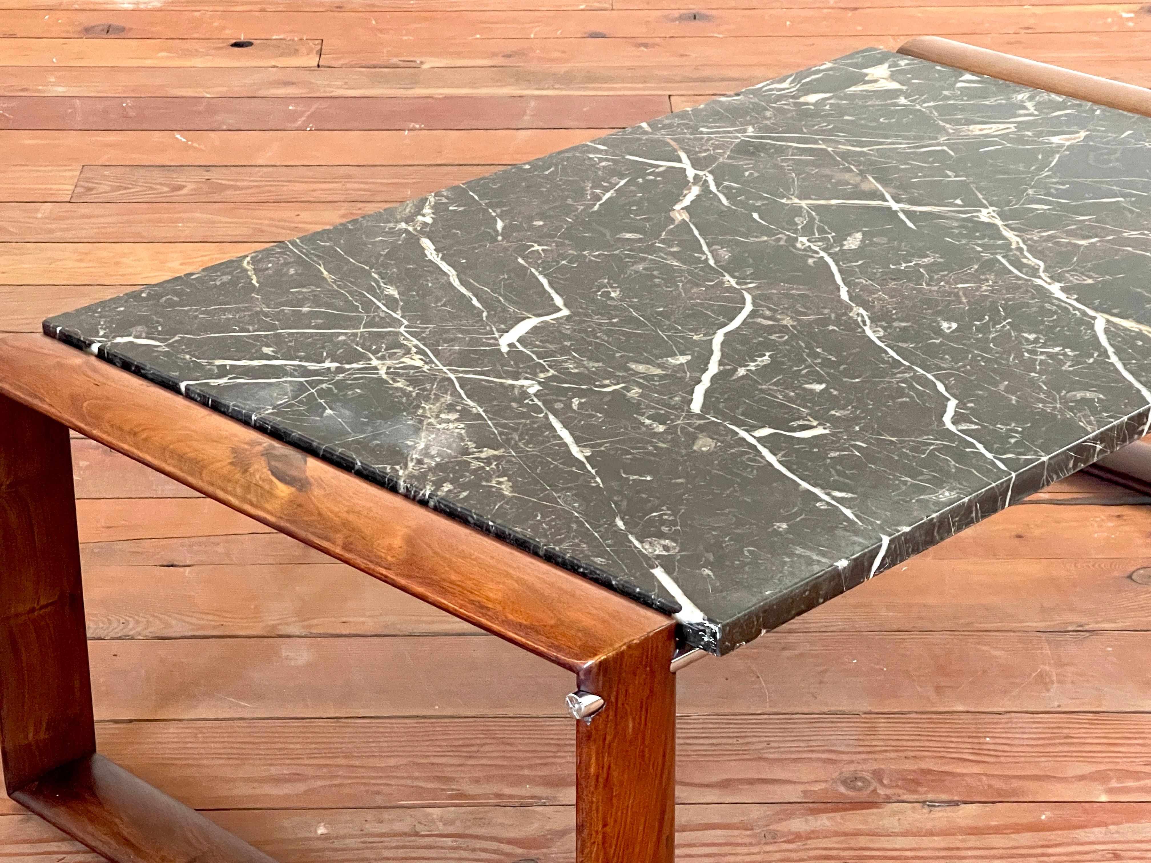 Rosewood and Marble Coffee Table For Sale 3