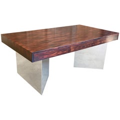 Rosewood and Mirror Polished Stainless Steel Executive Desk by Pace Collection