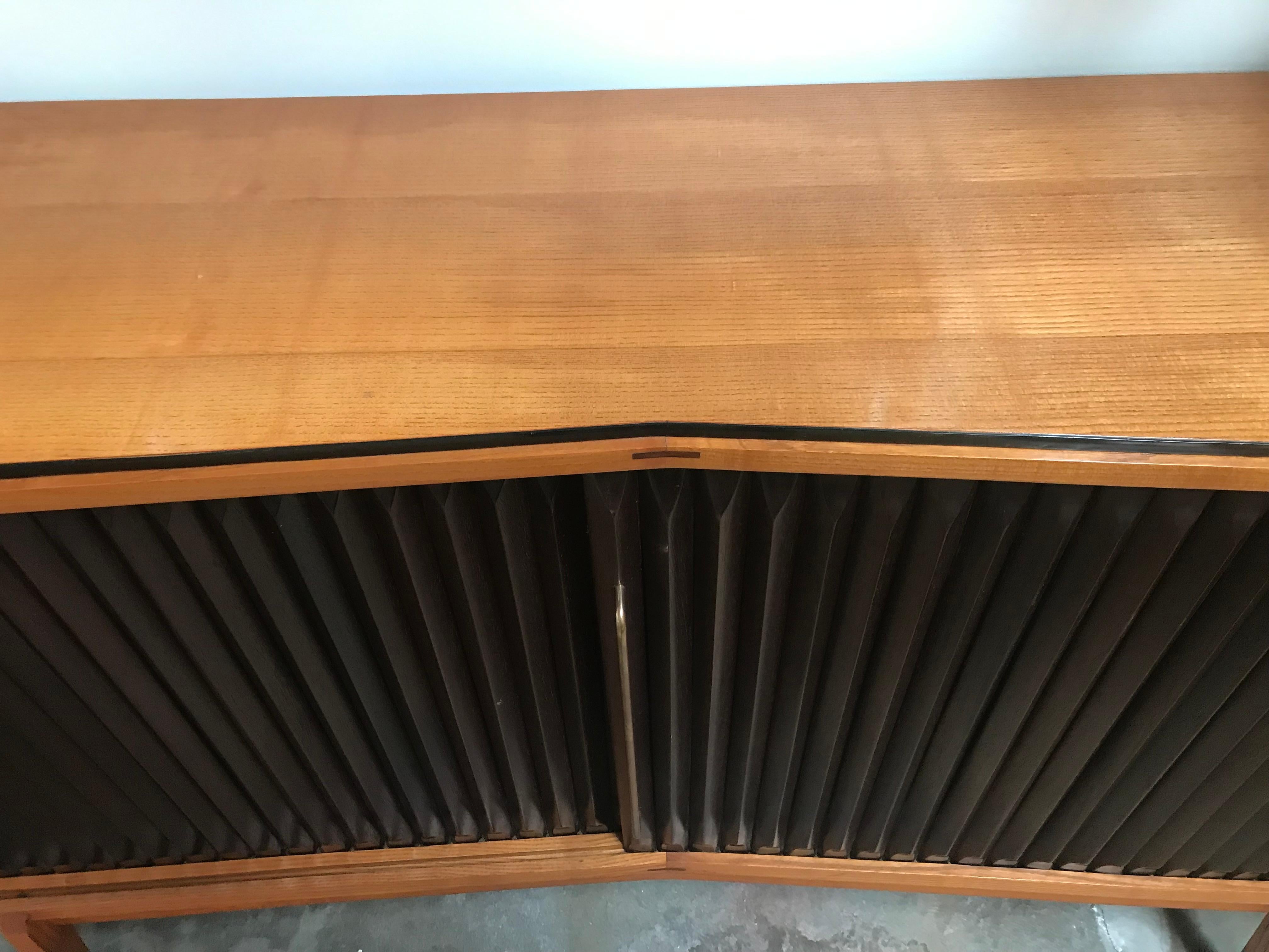 Mid-Century Modern Rosewood and Oak French 1950s Tamboor Door Credenza