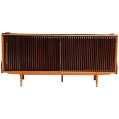 Rosewood and Oak French 1950s Tamboor Door Credenza