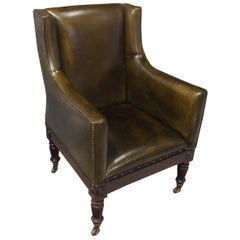 Rosewood and Olive Green Leather Library Chair