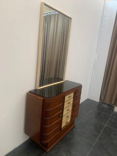 Rosewood and Parchment Bar Set with Parchment Mirror, Set of 2