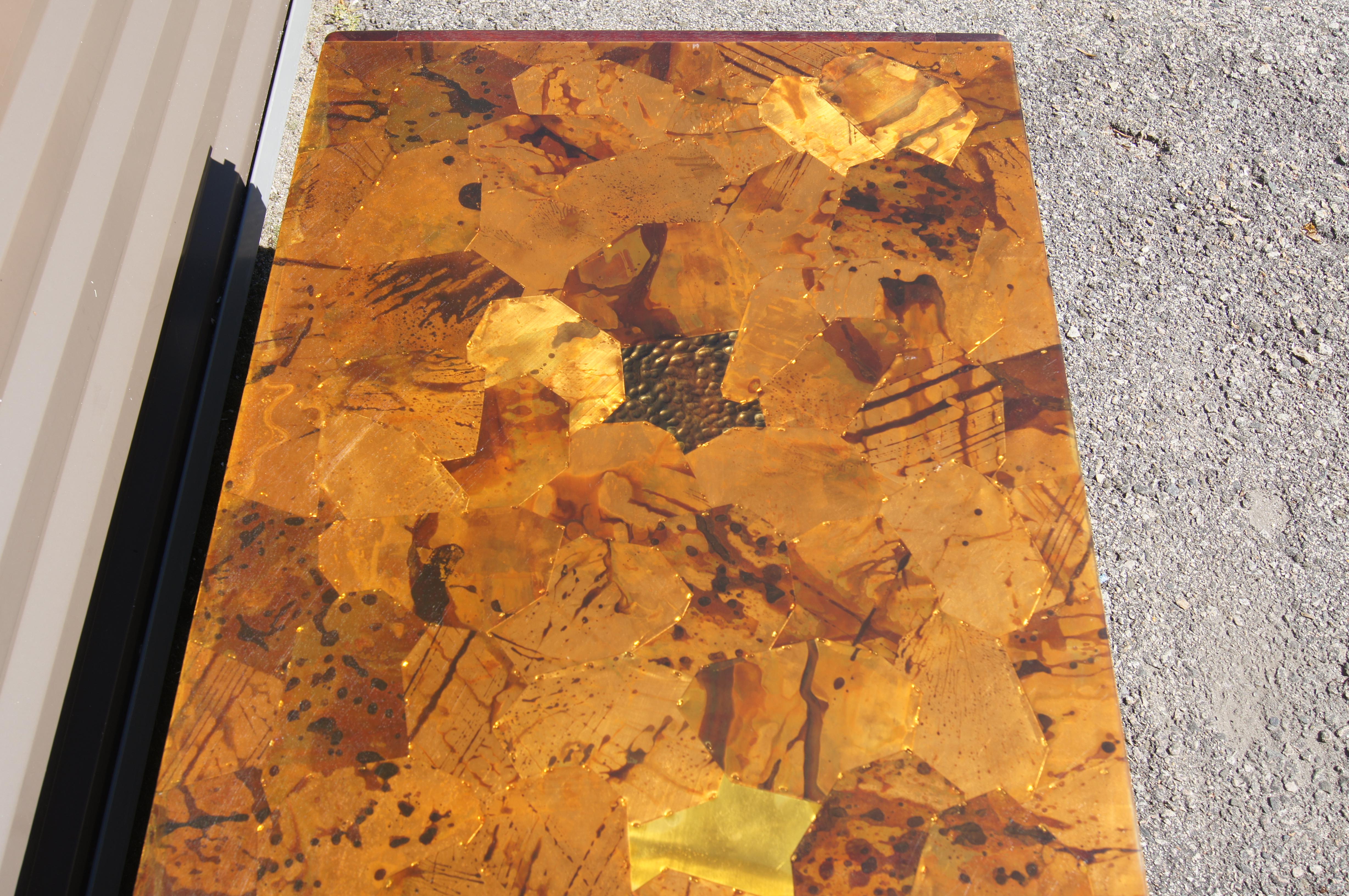 Fin du 20e siècle Table basse en bois de rose et cuivre patchwork de Percival Lafer en vente