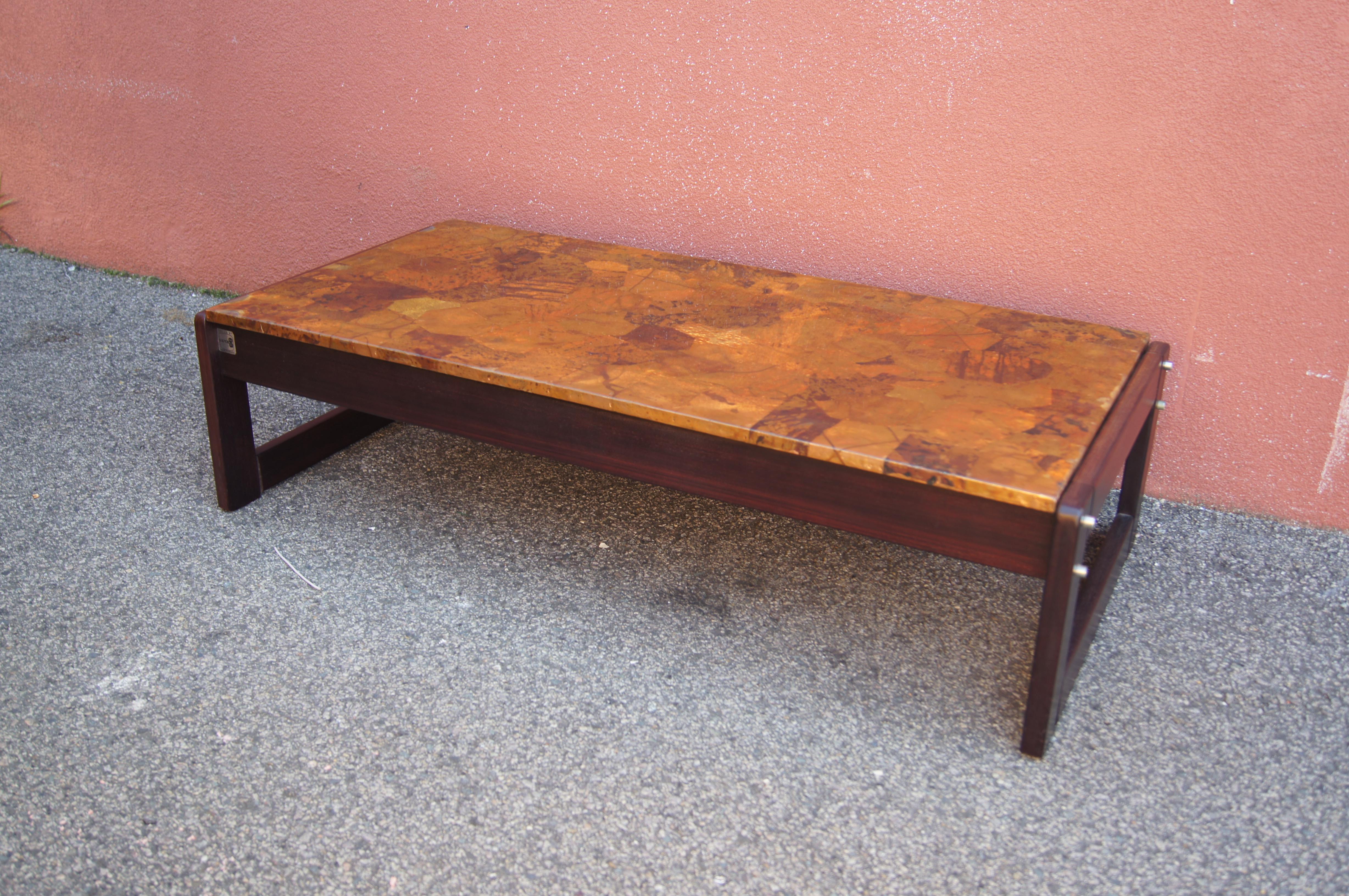 Rosewood and Patchwork Copper Coffee Table by Percival Lafer For Sale 3