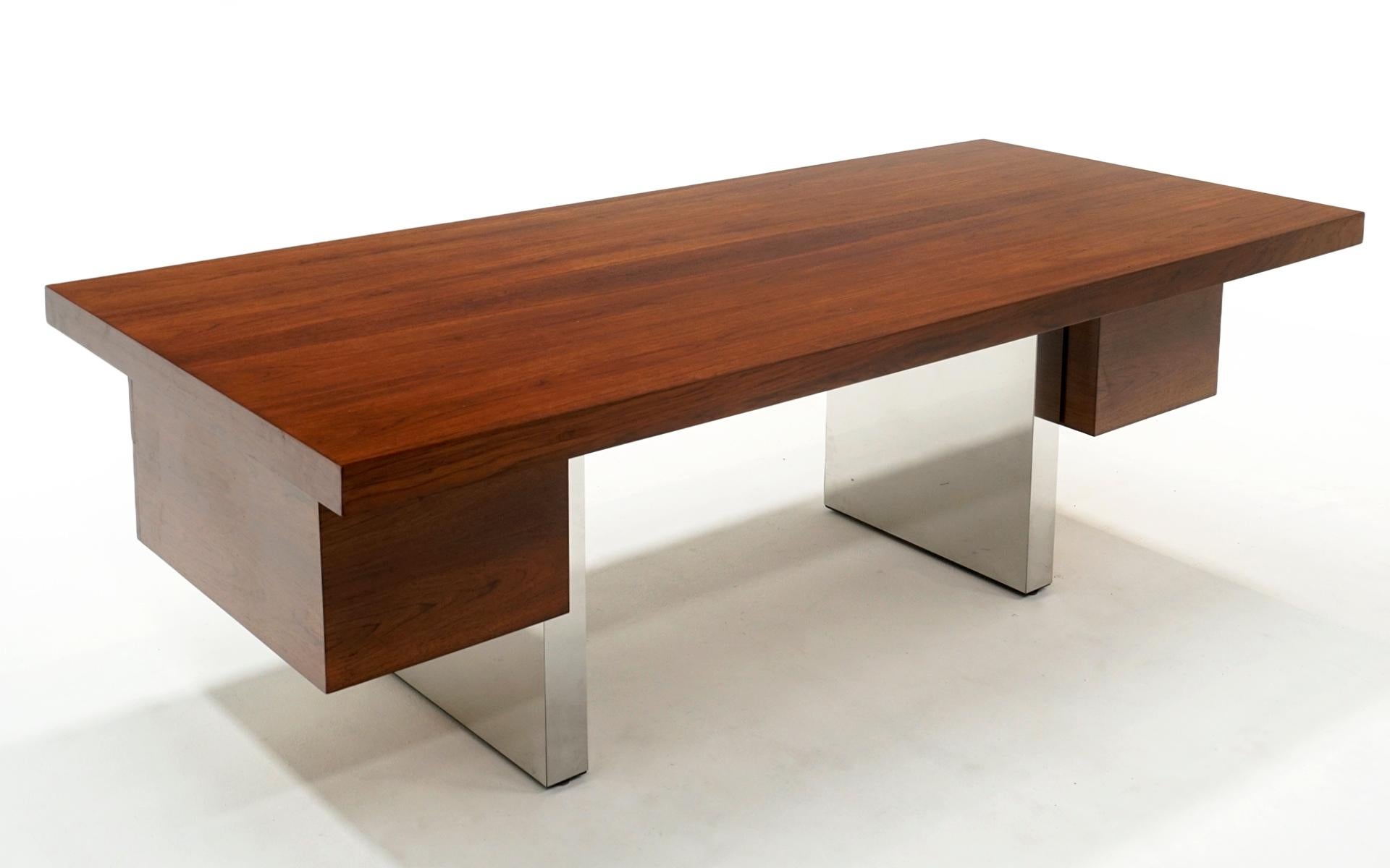 Rosewood and Polished Aluminum Desk by Roger Sprunger for Dunbar.  Restored. For Sale 3