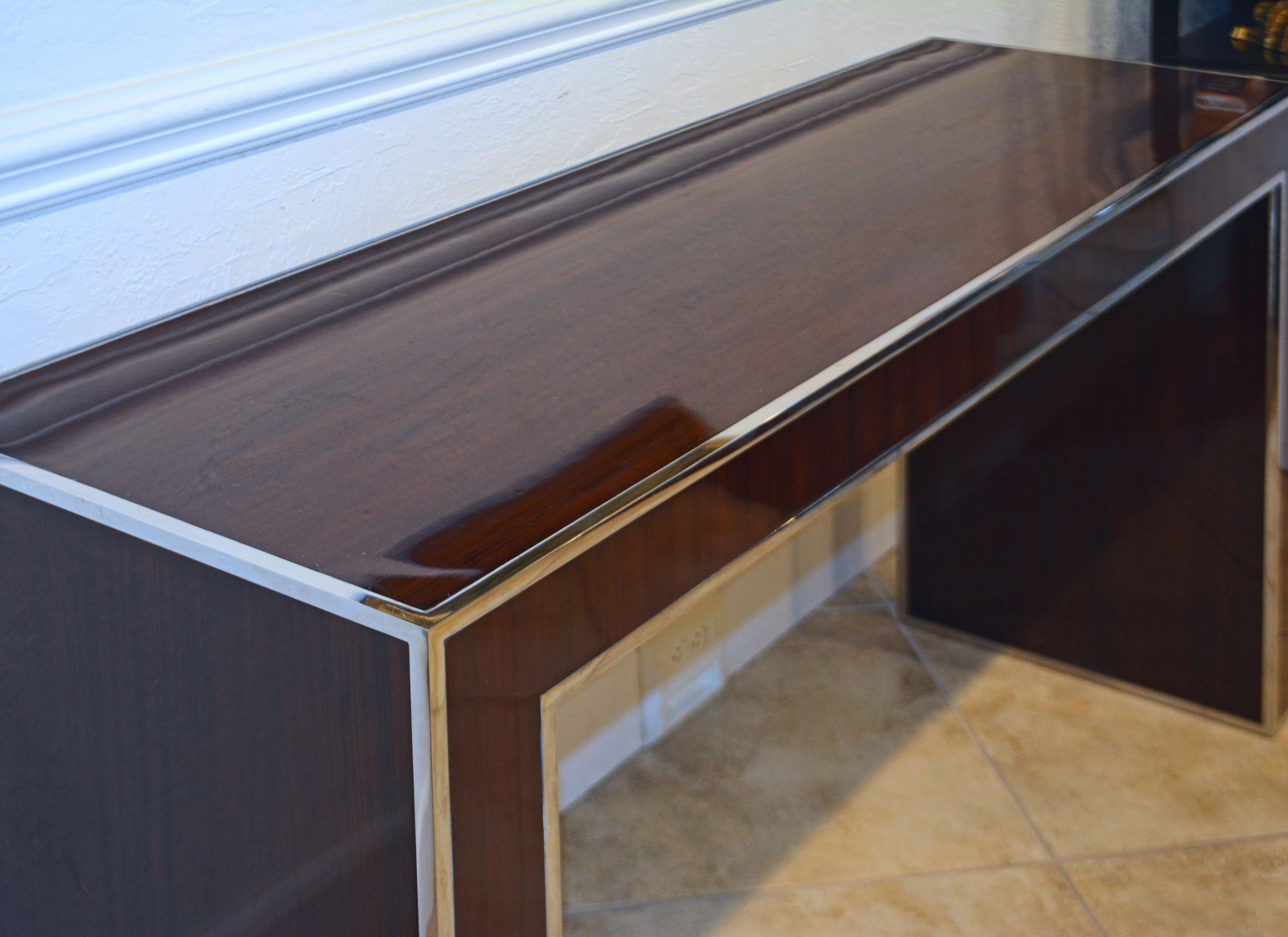 Stainless Steel Rosewood and Polished Steel Console Table by Michael Kirkpatrick for Bolier