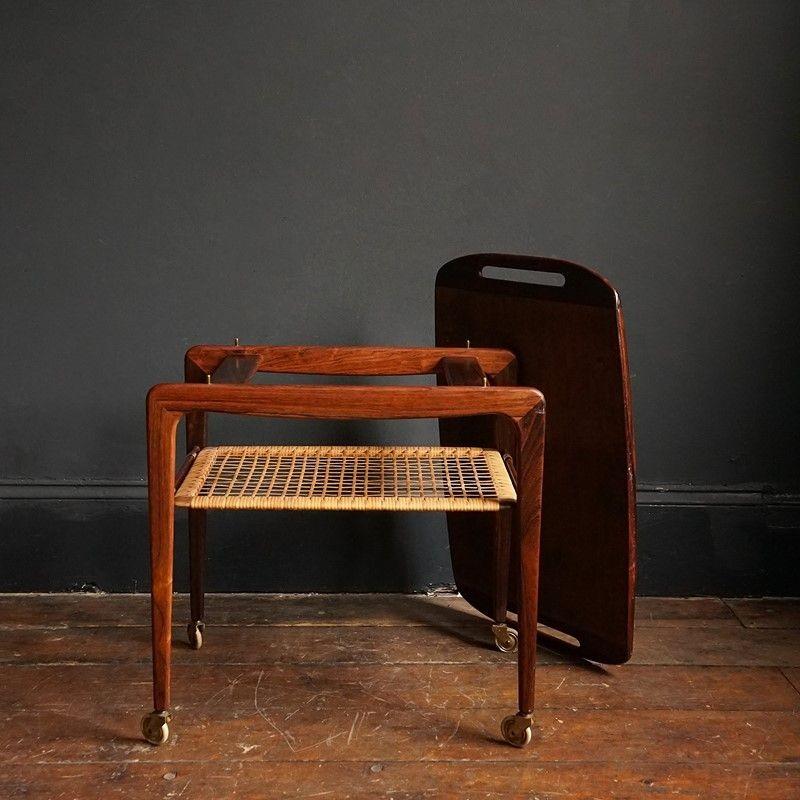 Rosewood and Rattan Drinks Trolley by Johannes Andersen for CFC Silkeborg, 1960s 5