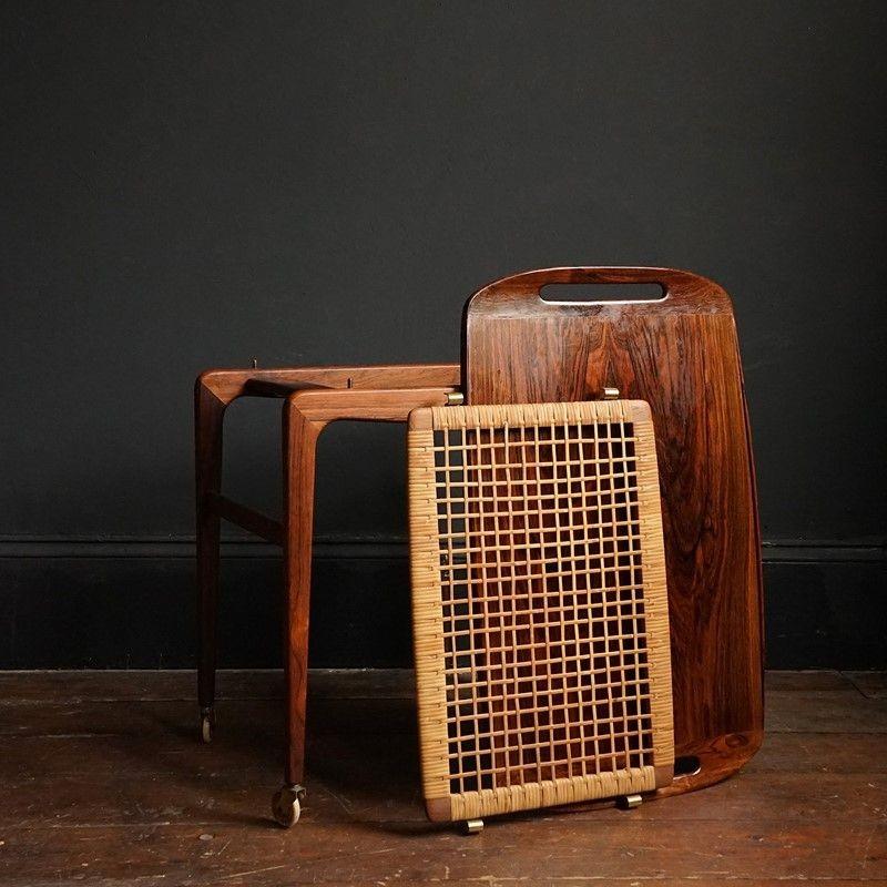 Rosewood and Rattan Drinks Trolley by Johannes Andersen for CFC Silkeborg, 1960s 7