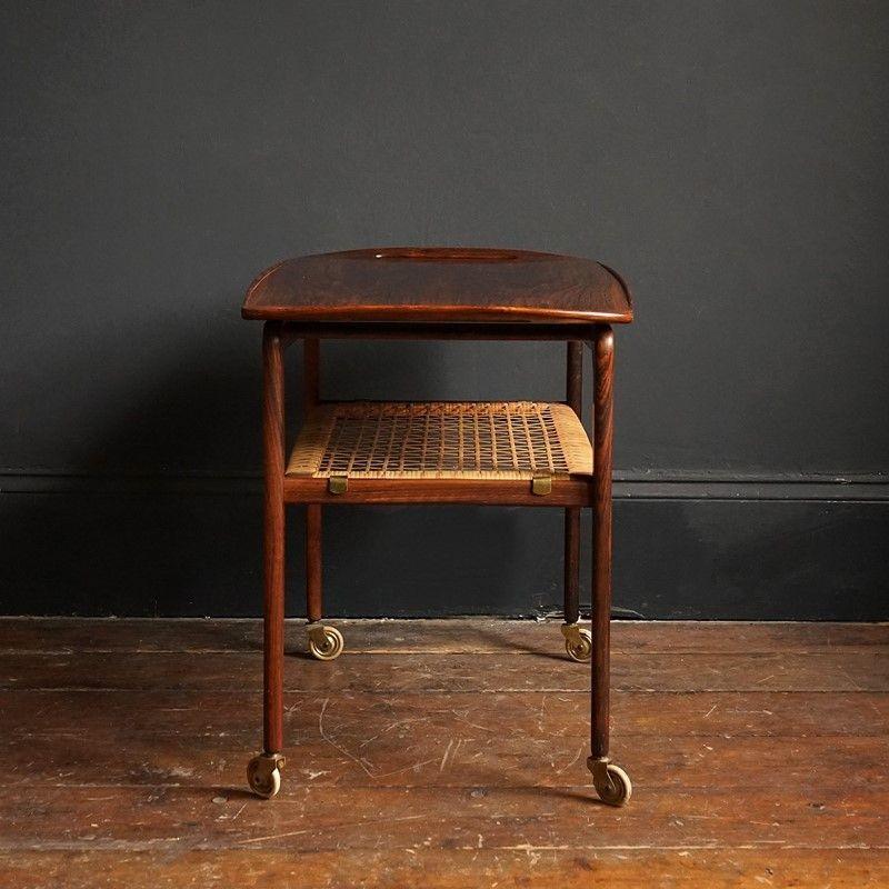 Rosewood and Rattan Drinks Trolley by Johannes Andersen for CFC Silkeborg, 1960s 2