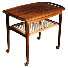 Used Rosewood and Rattan Drinks Trolley by Johannes Andersen for CFC Silkeborg, 1960s