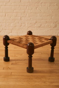 Rosewood and Rattan Footstool by M. Hayat & Bros