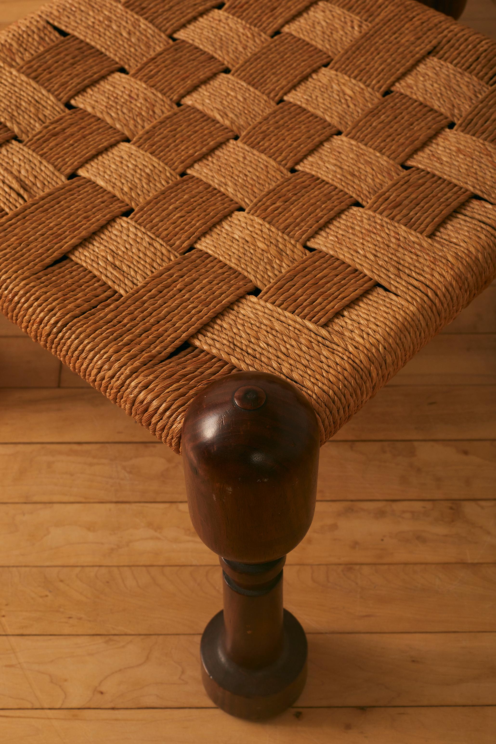 Pakistani Rosewood and Rattan Footstool by M. Hayat & Bros