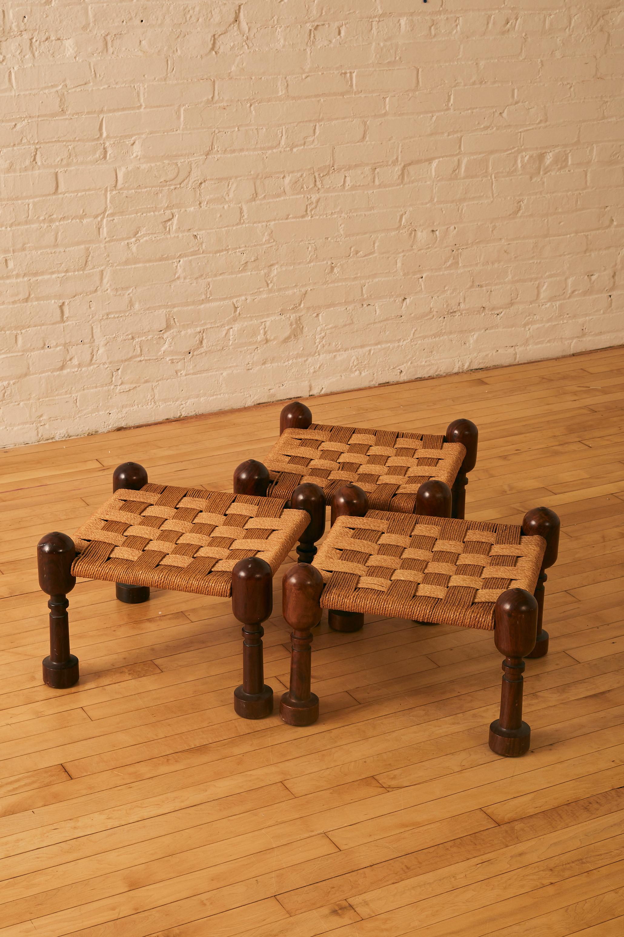 Rosewood and Rattan Footstool by M. Hayat & Bros In Good Condition In Long Island City, NY