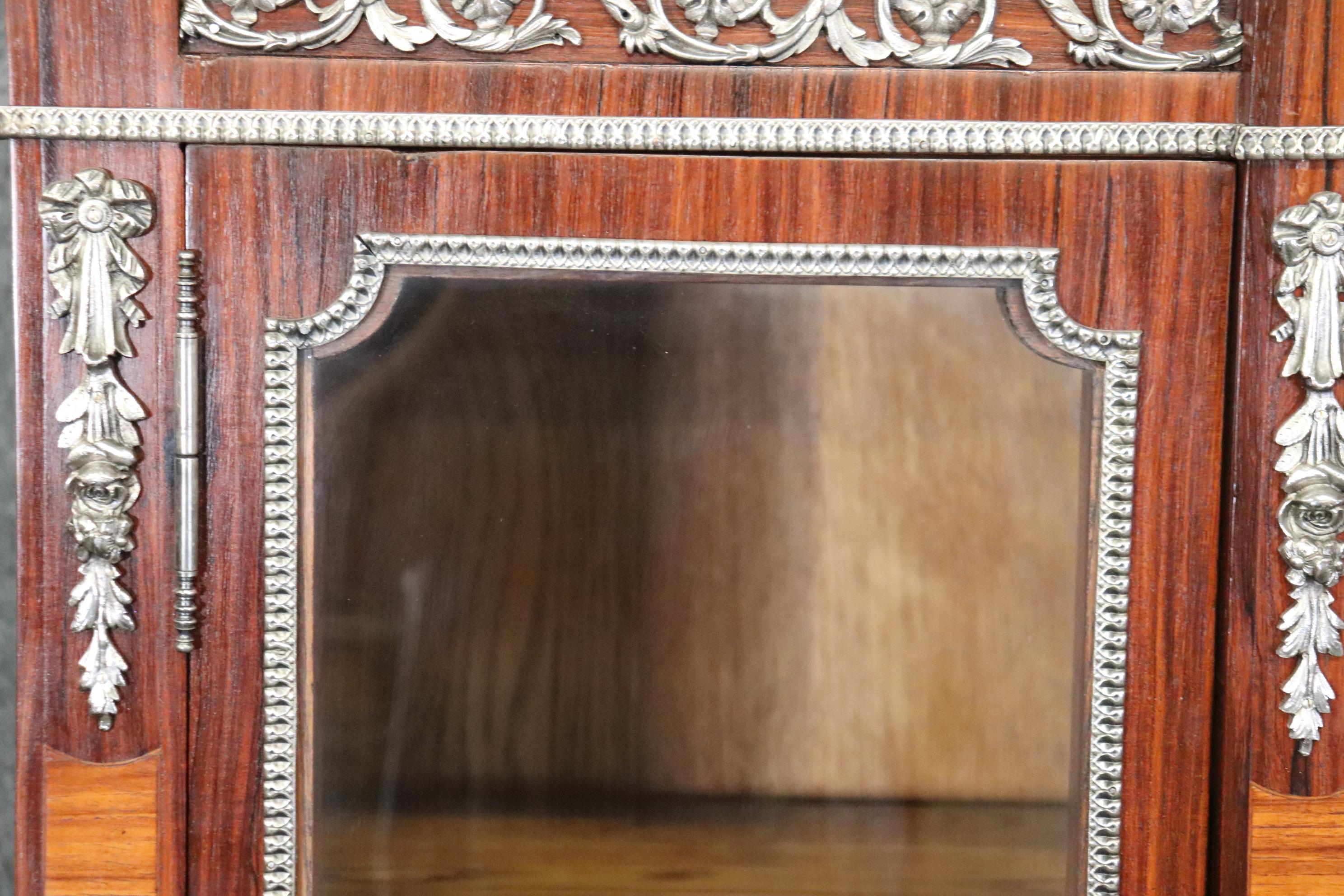 Rosewood and Satinwood Silver Plated Bronze Mounted Louis XVI French Vitrine For Sale 9