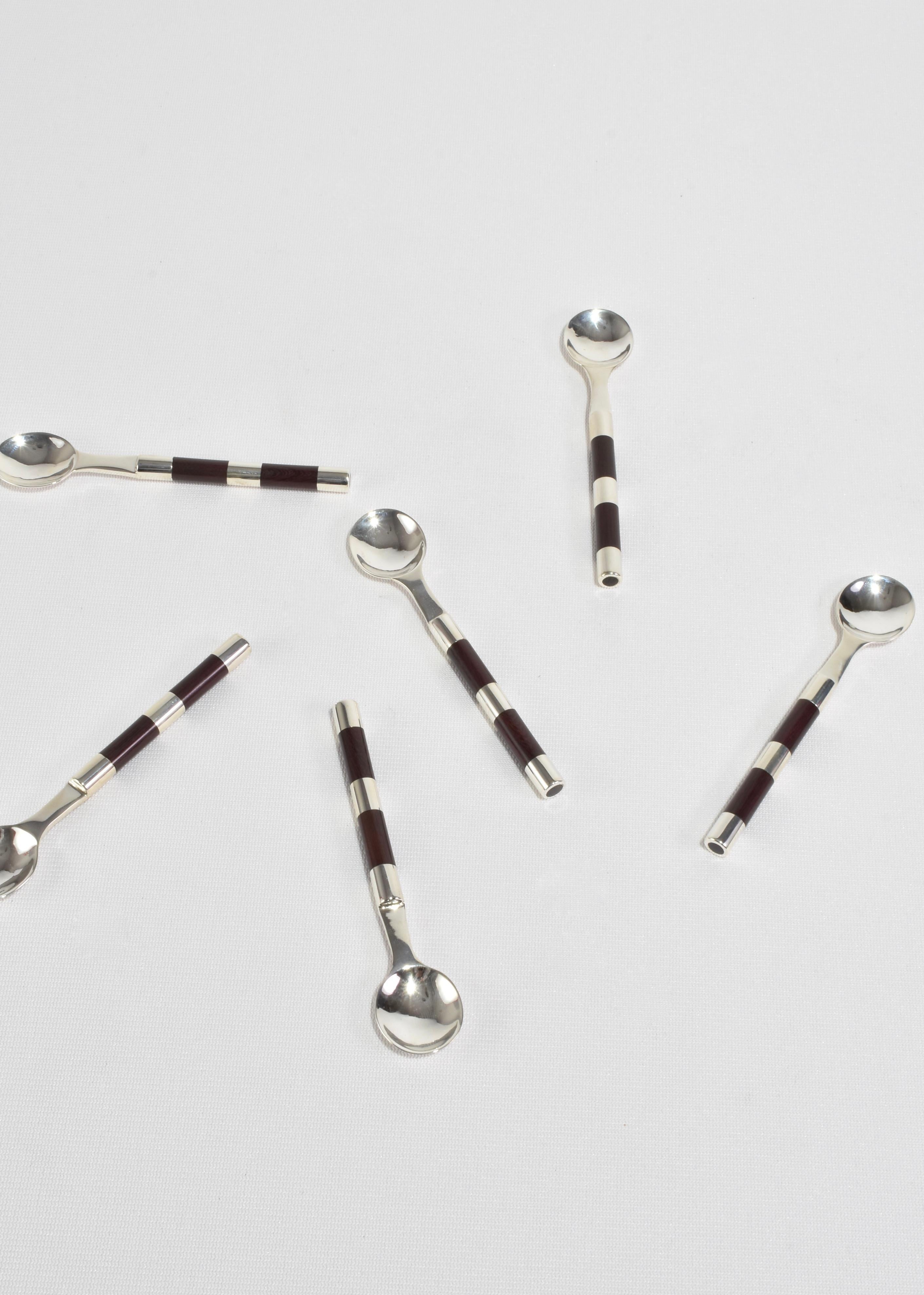 Hand-Crafted Rosewood and Silver Coffee Spoons For Sale