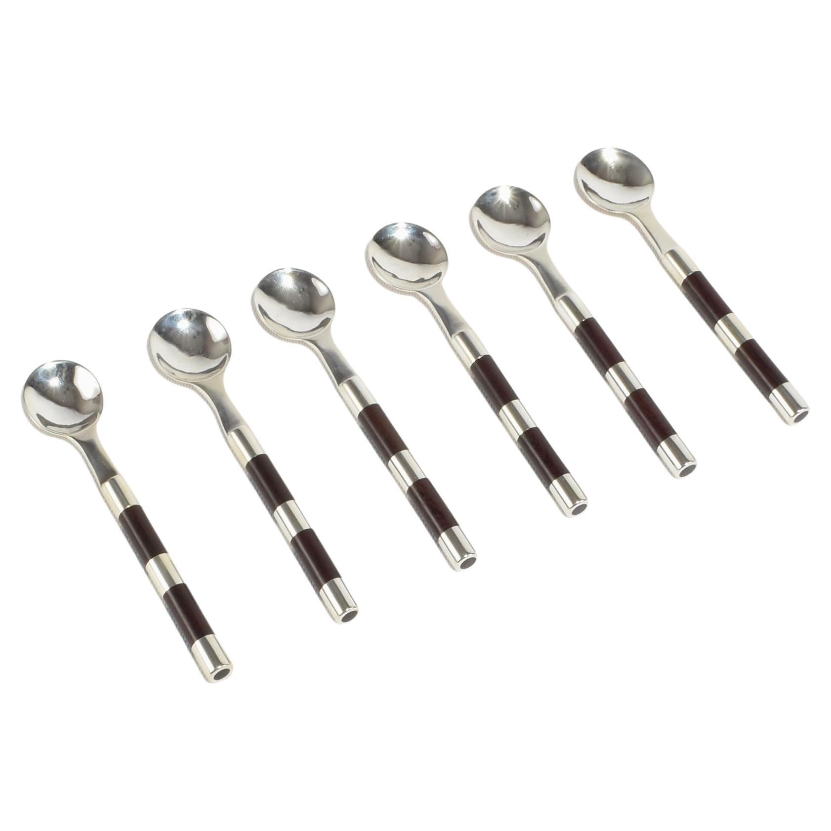 Rosewood and Silver Coffee Spoons For Sale