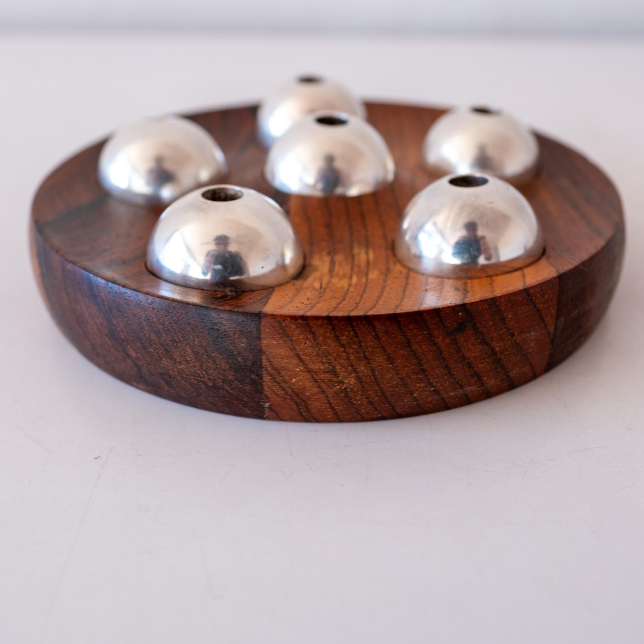 Mid-Century Modern Rosewood and Silver Plated  Candle Holder Set by Richard Nissen For Sale