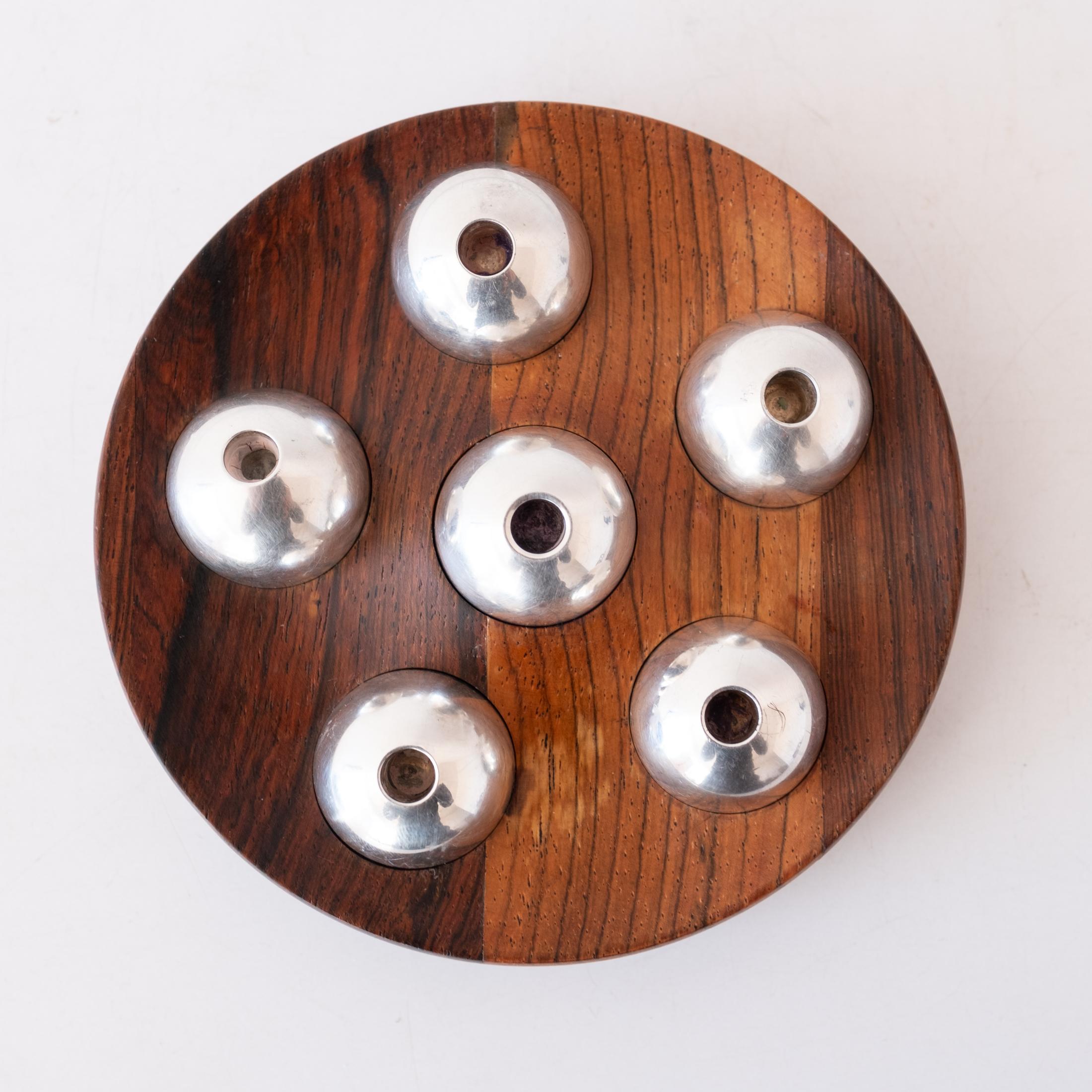 Danish Rosewood and Silver Plated  Candle Holder Set by Richard Nissen For Sale