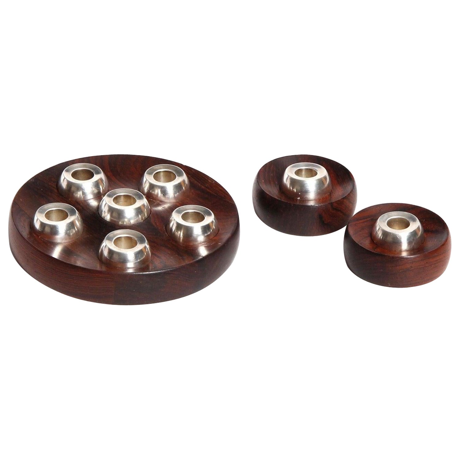 Kerzenhalter aus Rosenholz und versilbertem Rosenholz für Nissen im Angebot
