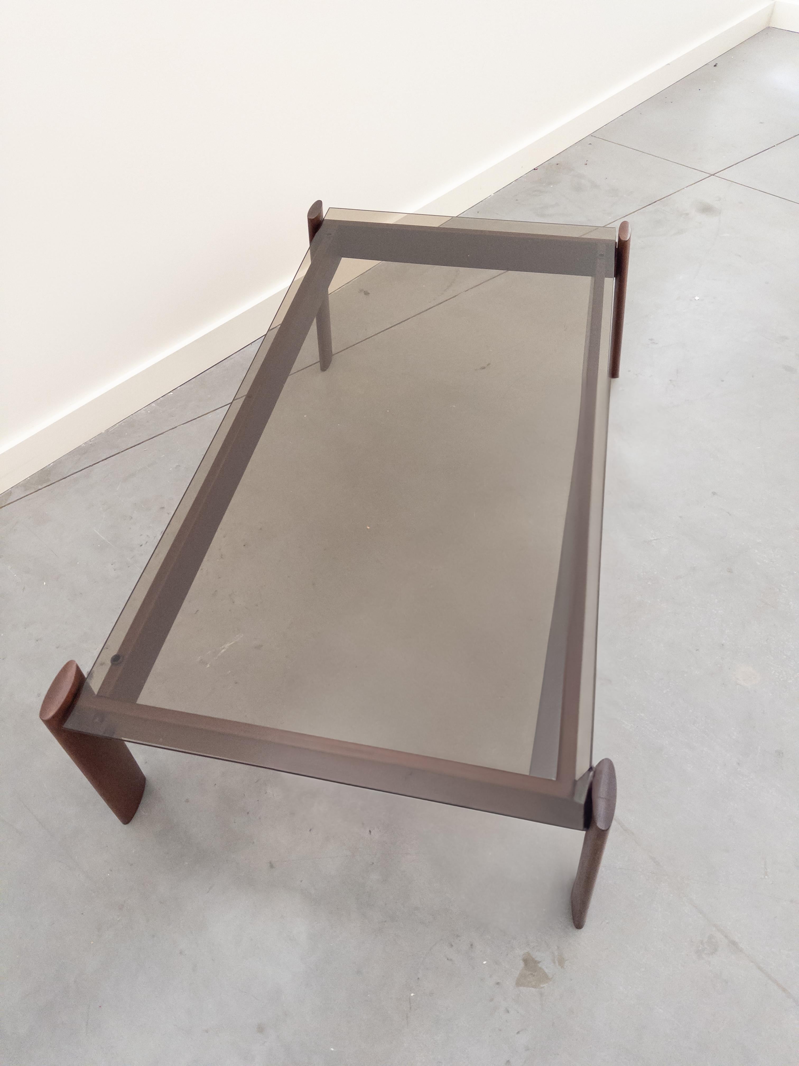 Mid-Century Modern Rosewood and Smoked Glass Coffee Table by Percival Lafer, 1960s