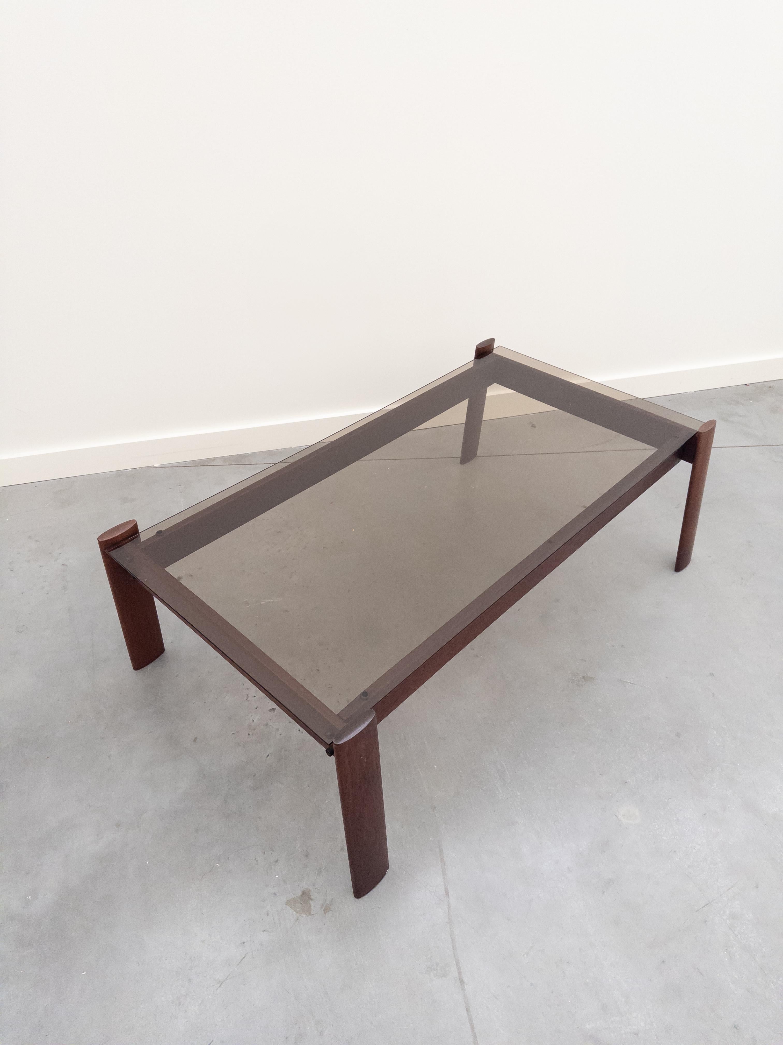 Brazilian Rosewood and Smoked Glass Coffee Table by Percival Lafer, 1960s