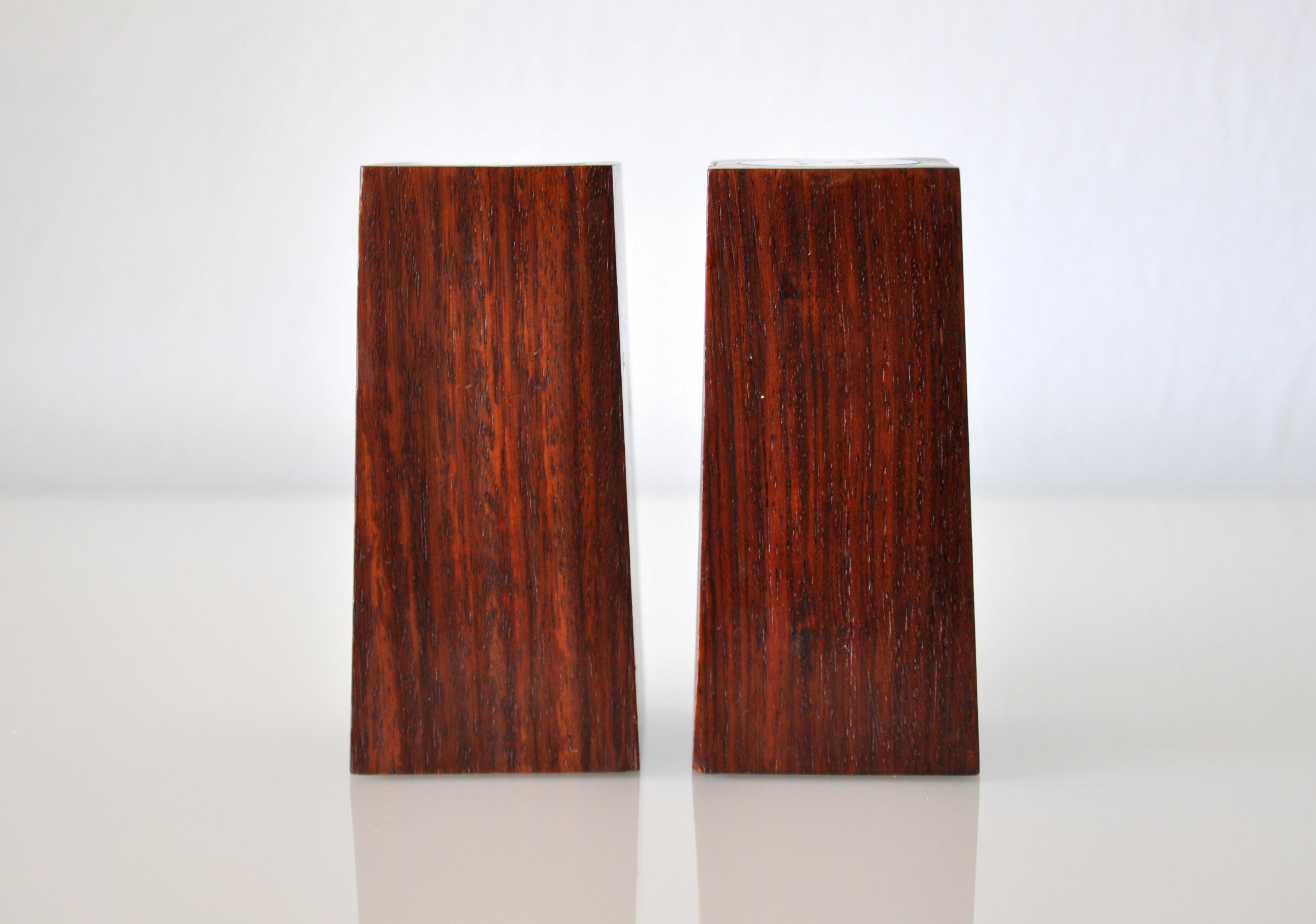 Mid-20th Century Rosewood and Steel Obelisk Salt and Pepper Shakers For Sale