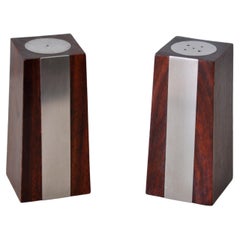 Retro Rosewood and Steel Obelisk Salt and Pepper Shakers