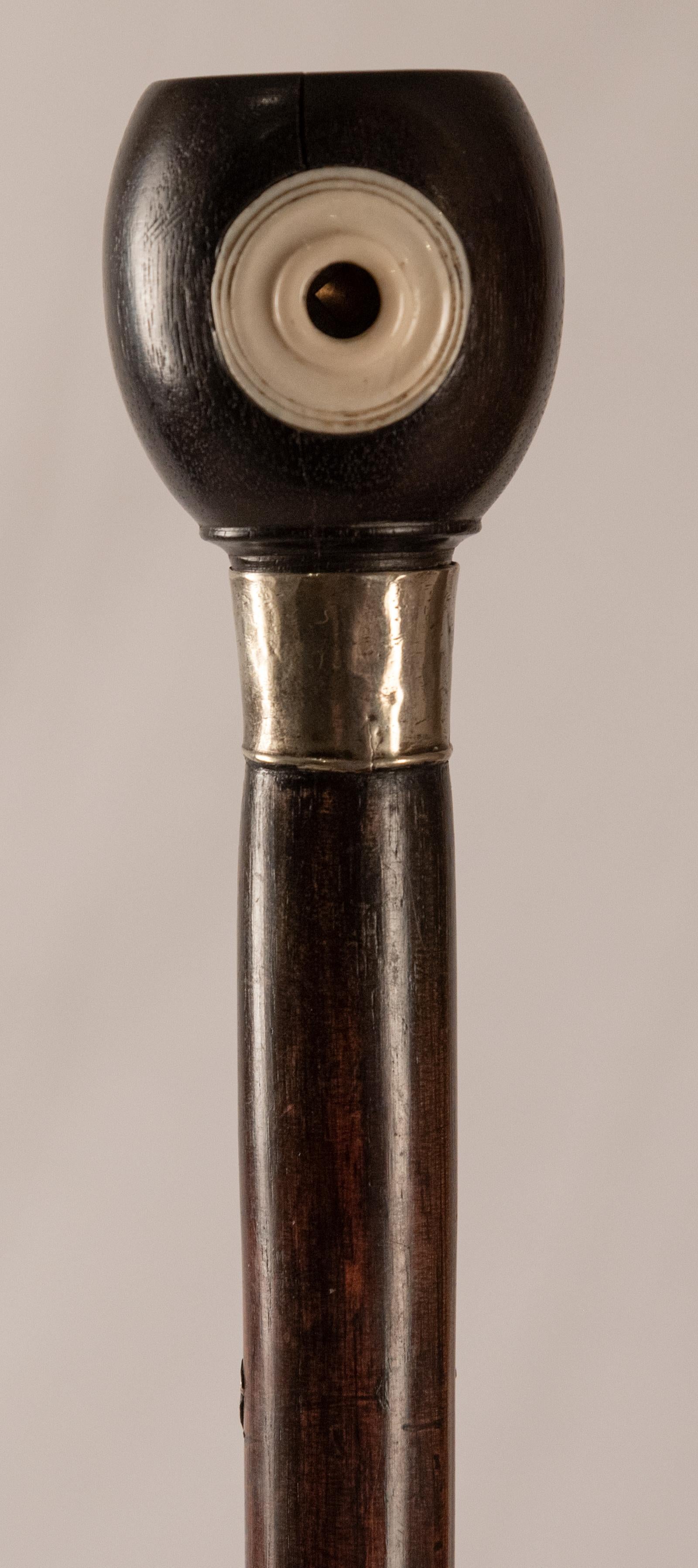 Rosewood and Sterling Walking Stick with Penny Whistle, circa 1900 In Good Condition In Salt Lake City, UT