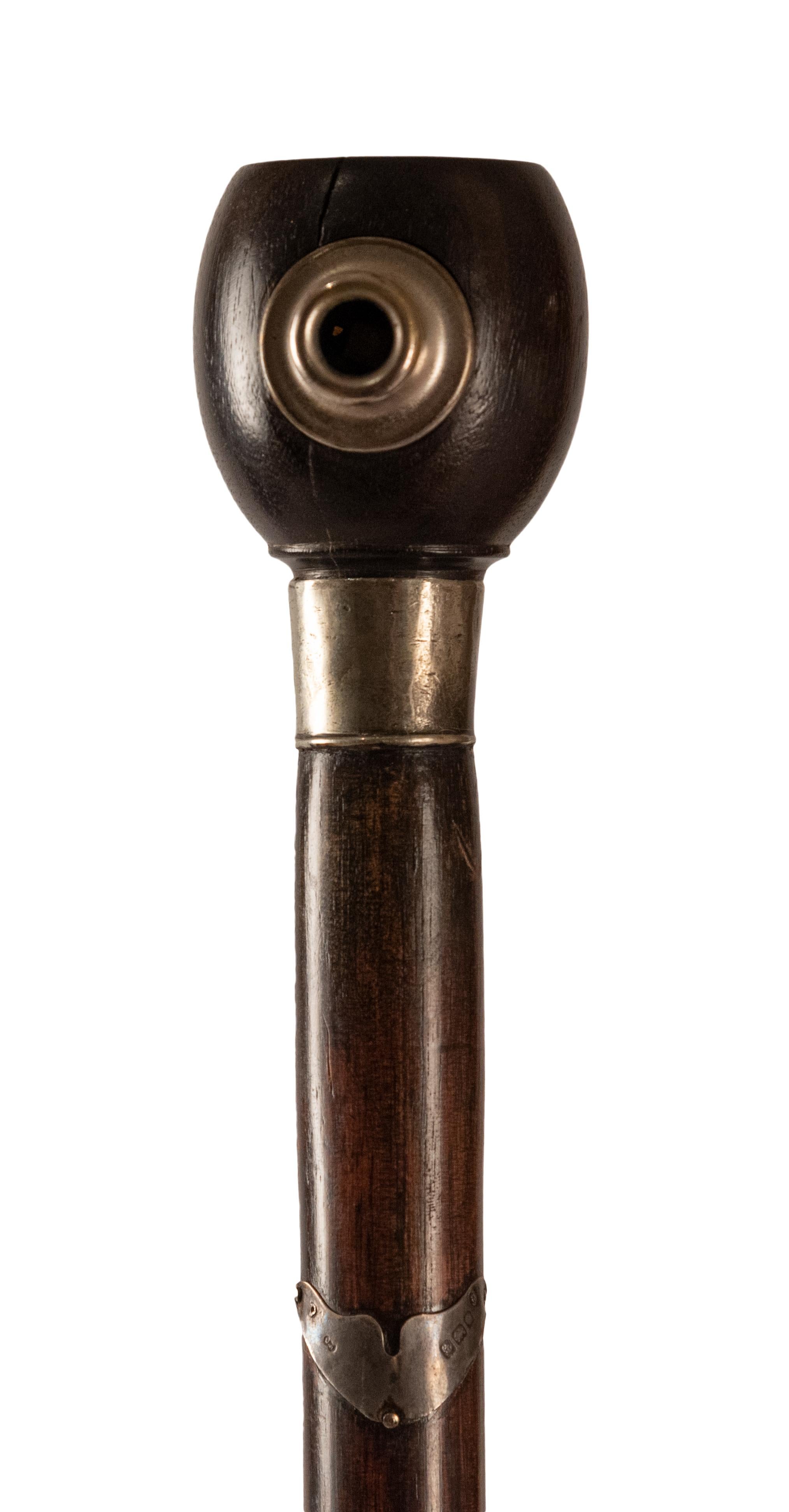 20th Century Rosewood and Sterling Walking Stick with Penny Whistle, circa 1900