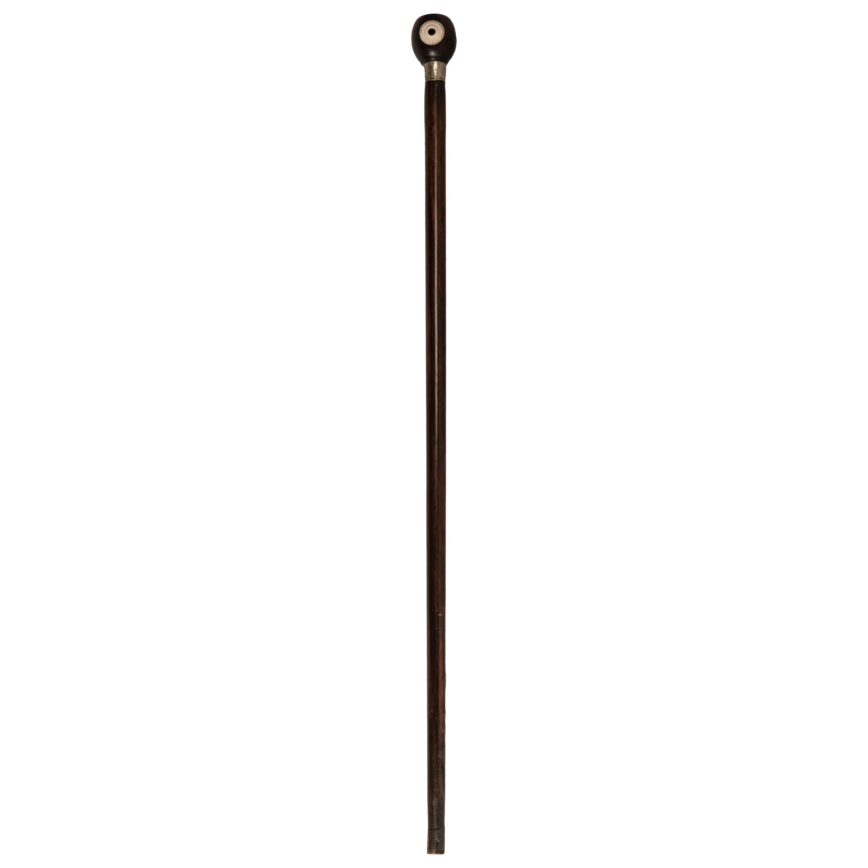 Rosewood and Sterling Walking Stick with Penny Whistle, circa 1900